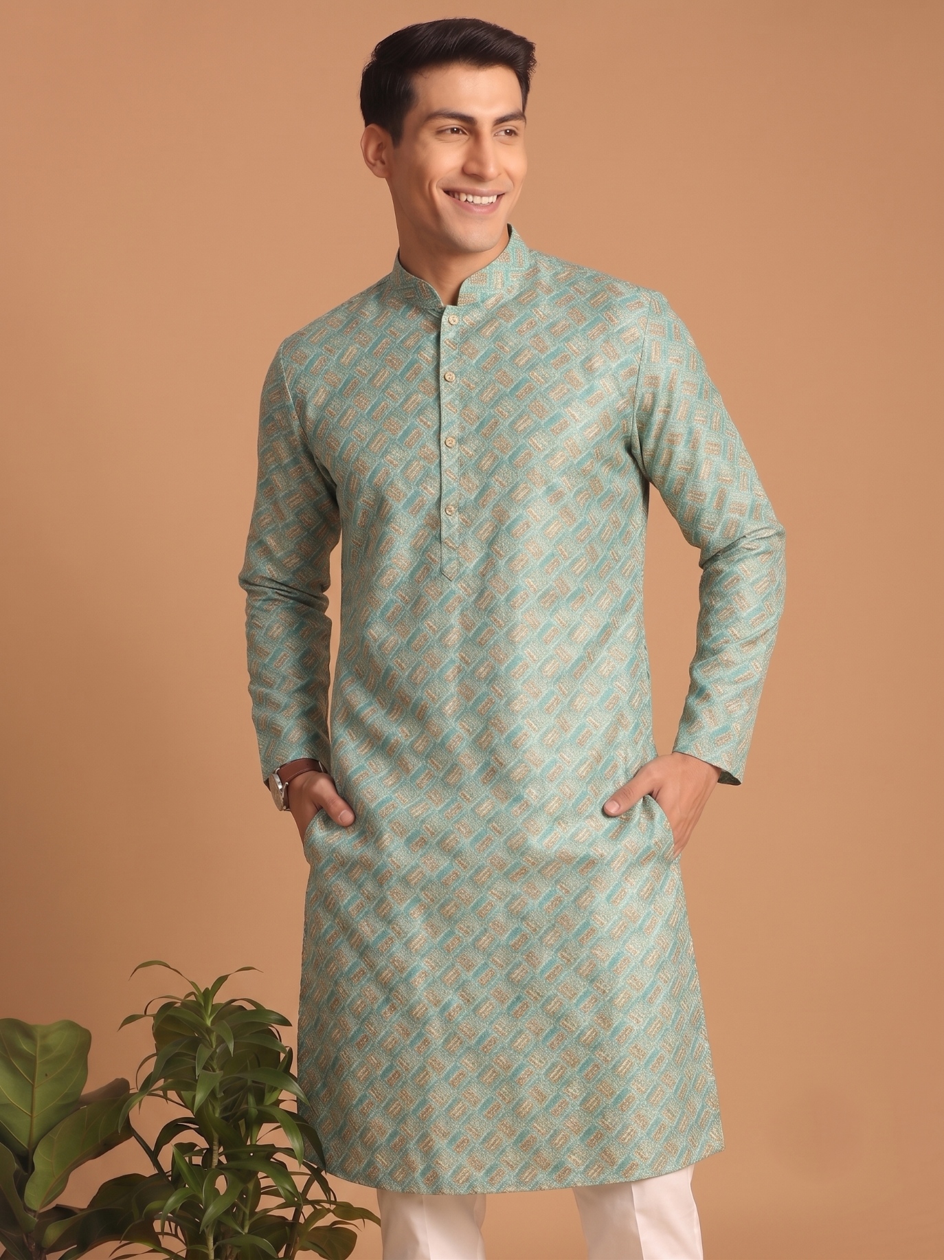 Multi Color Diagonal Digital Print Cotton Kurta Pyjama