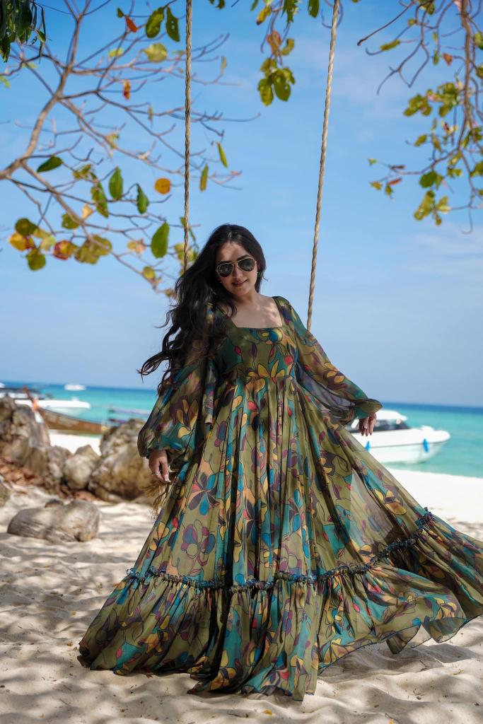 Multi Color Georgette Printed Gown