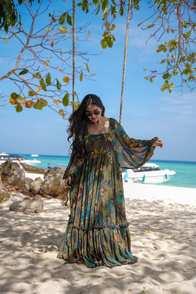 Multi Color Georgette Printed Gown
