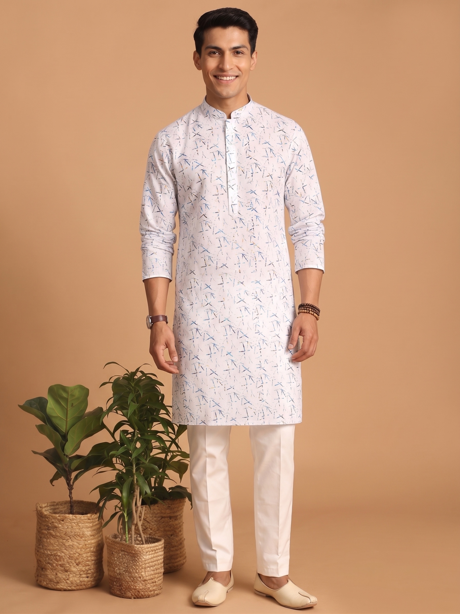 Multi Color Lattice Digital Print Cotton Kurta Pyjama