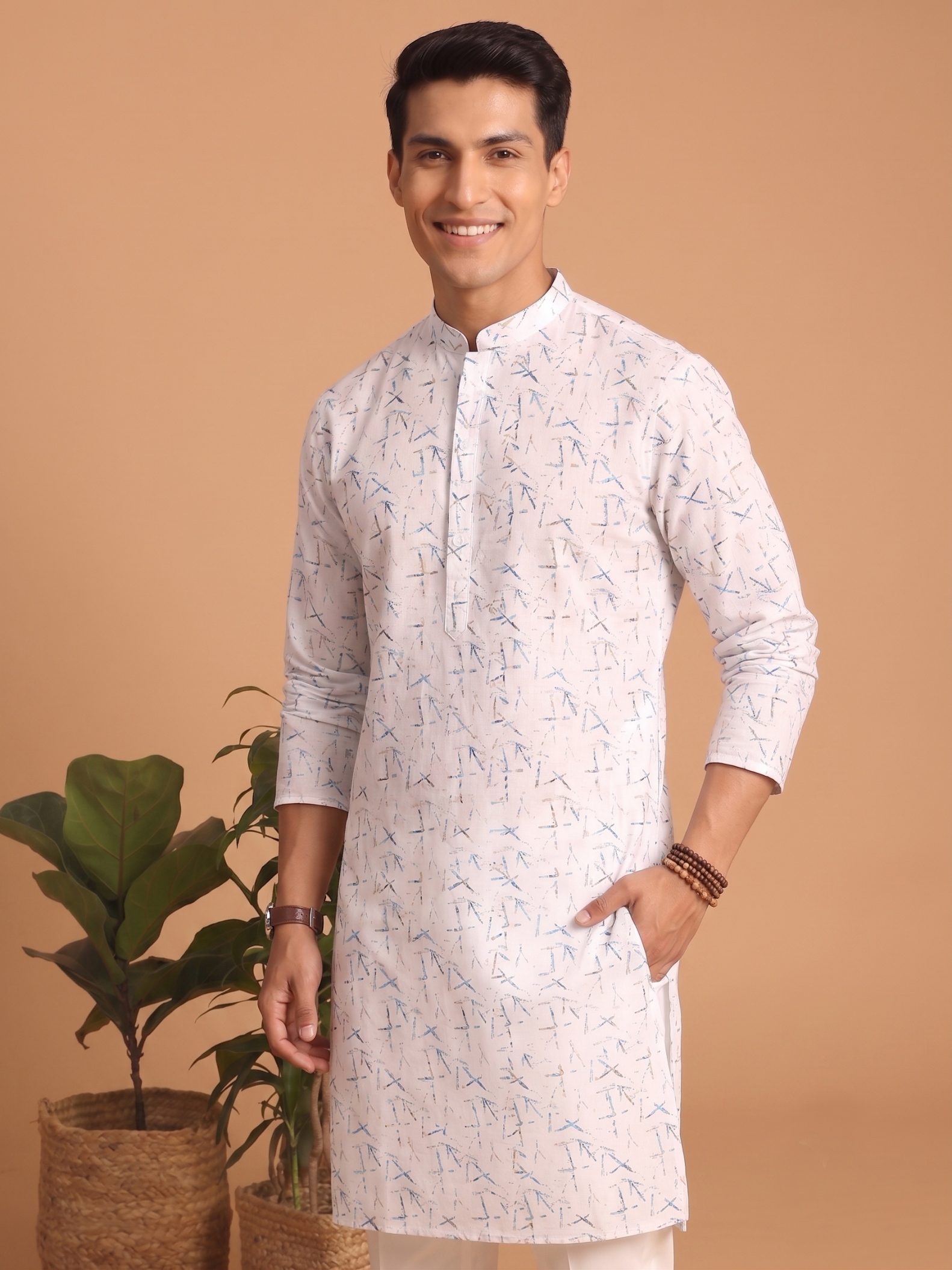 Multi Color Lattice Digital Print Cotton Kurta Pyjama