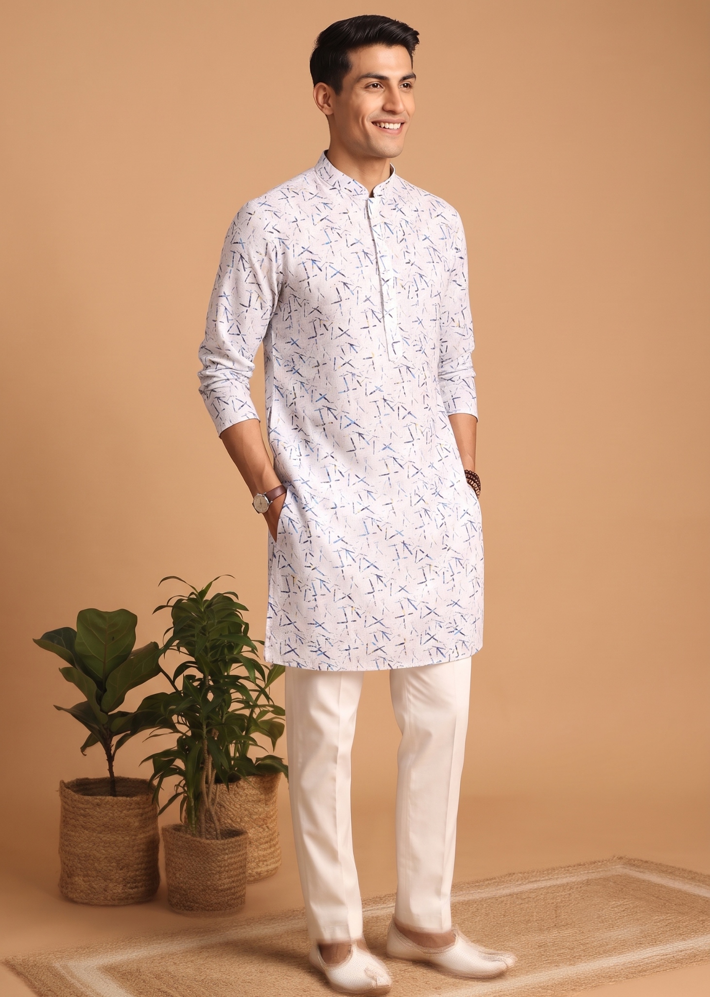 Multi Color Lattice Digital Print Cotton Kurta Pyjama