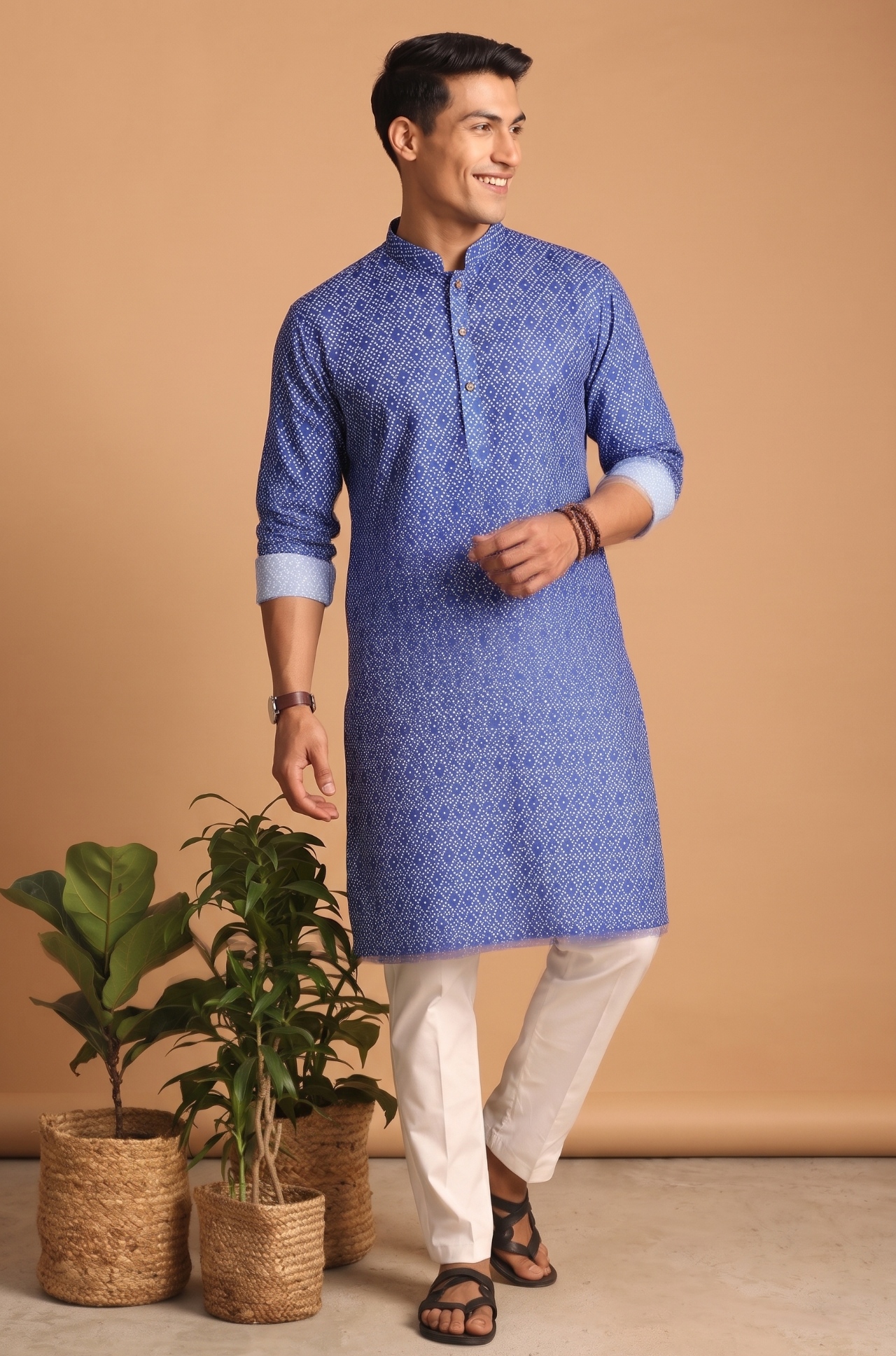 Multi Color Leaf Digital Print Cotton Kurta Pyjama