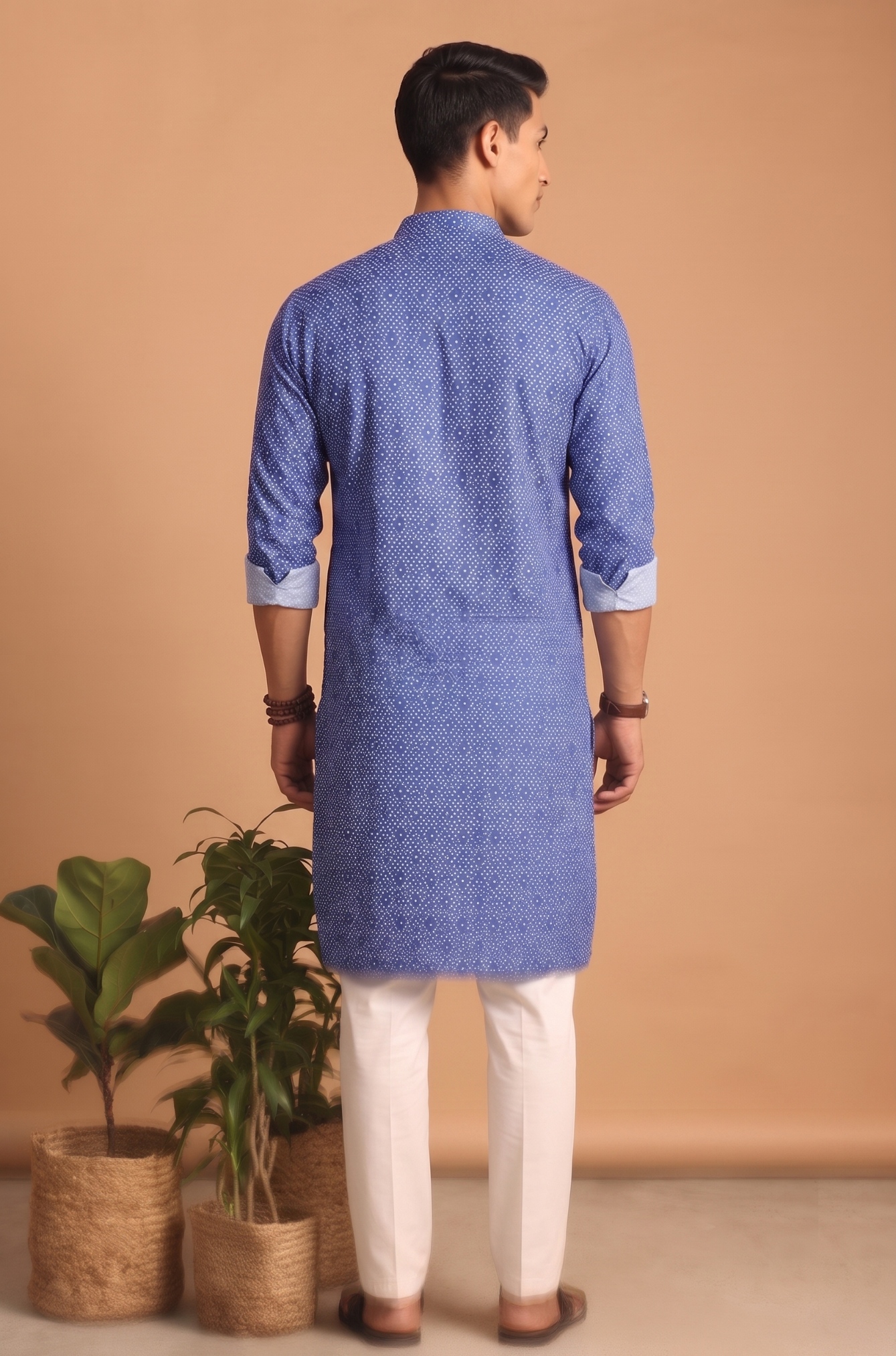 Multi Color Leaf Digital Print Cotton Kurta Pyjama — alternate view
