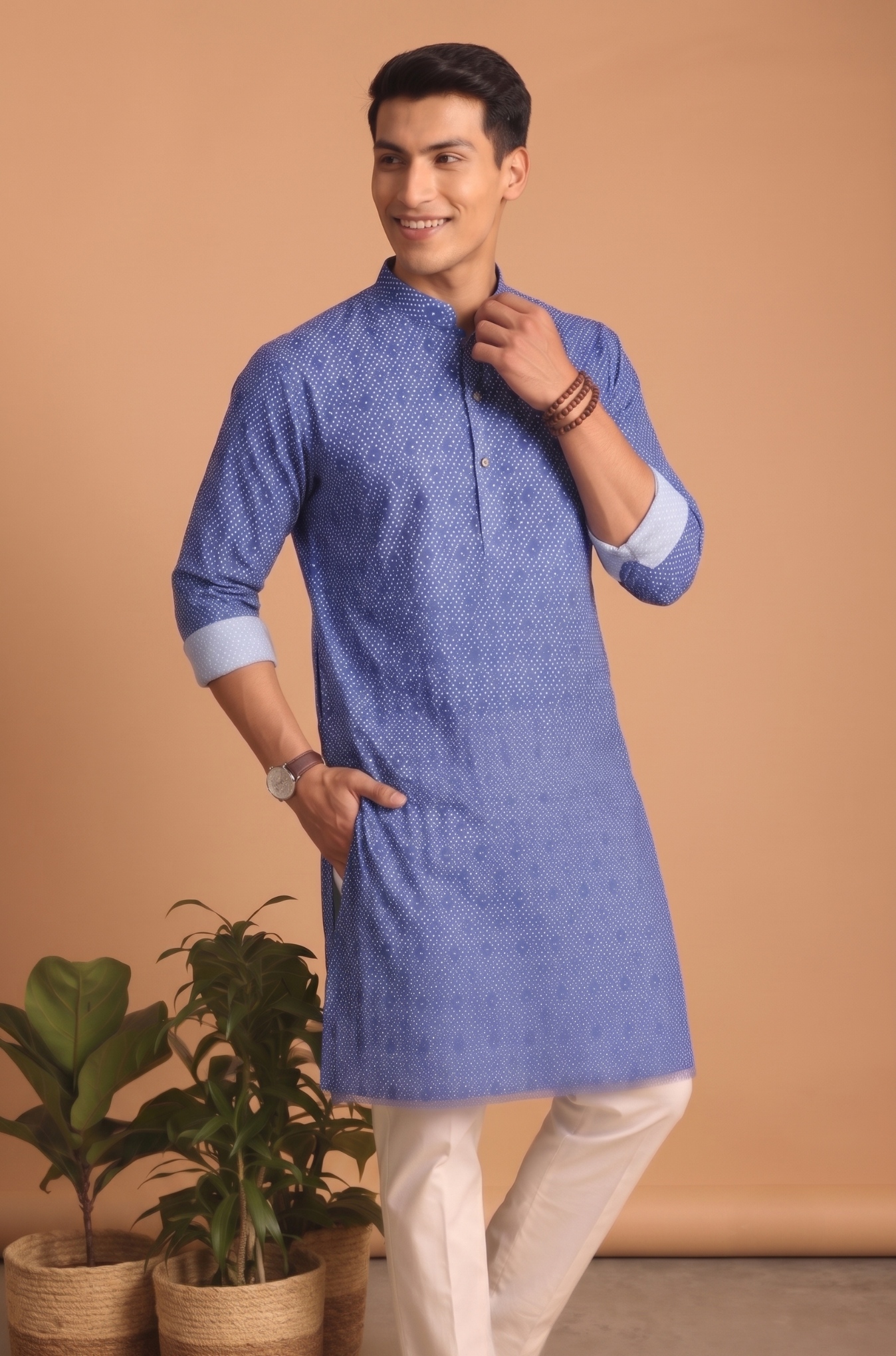 Multi Color Leaf Digital Print Cotton Kurta Pyjama