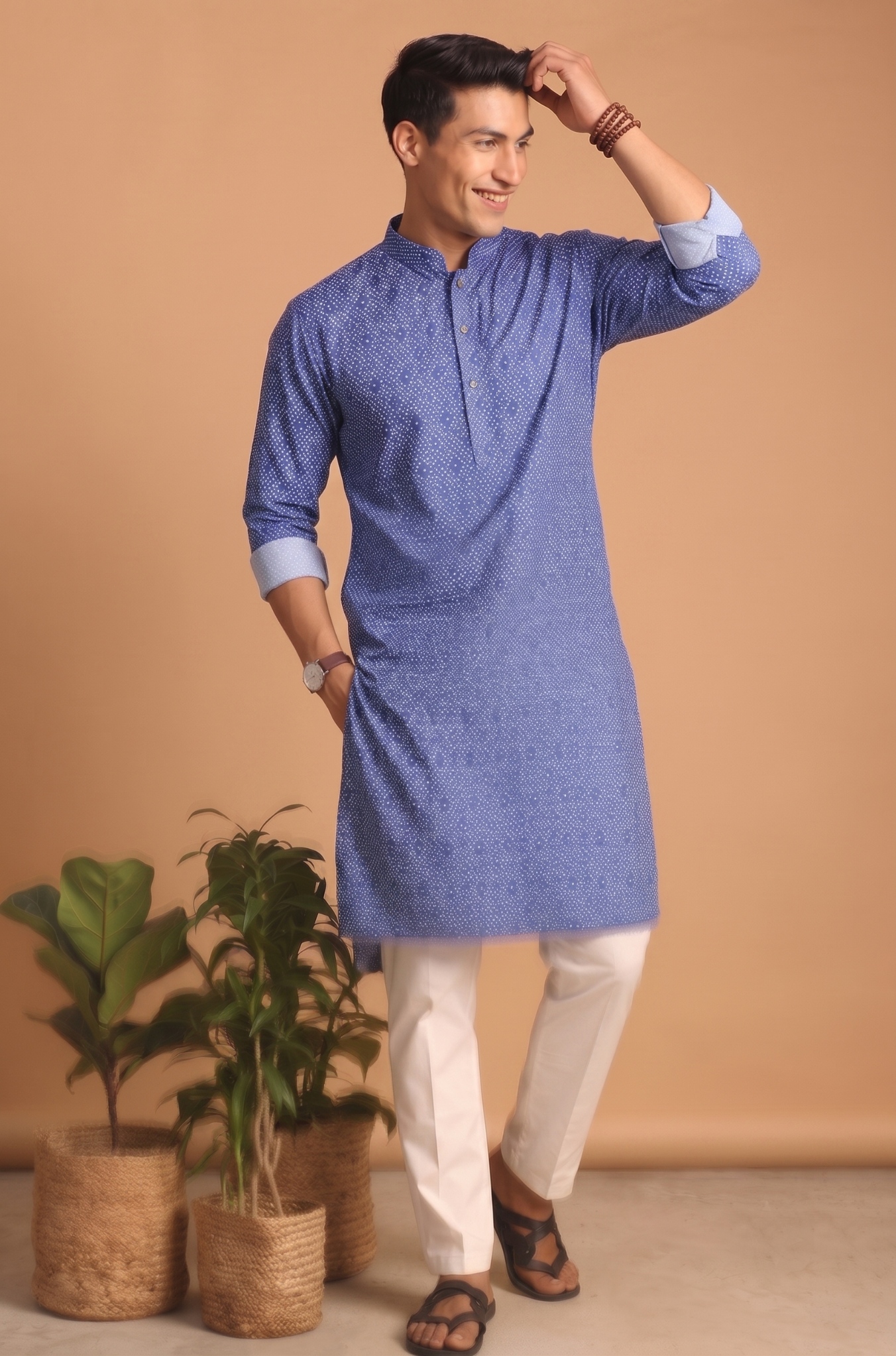 Multi Color Leaf Digital Print Cotton Kurta Pyjama