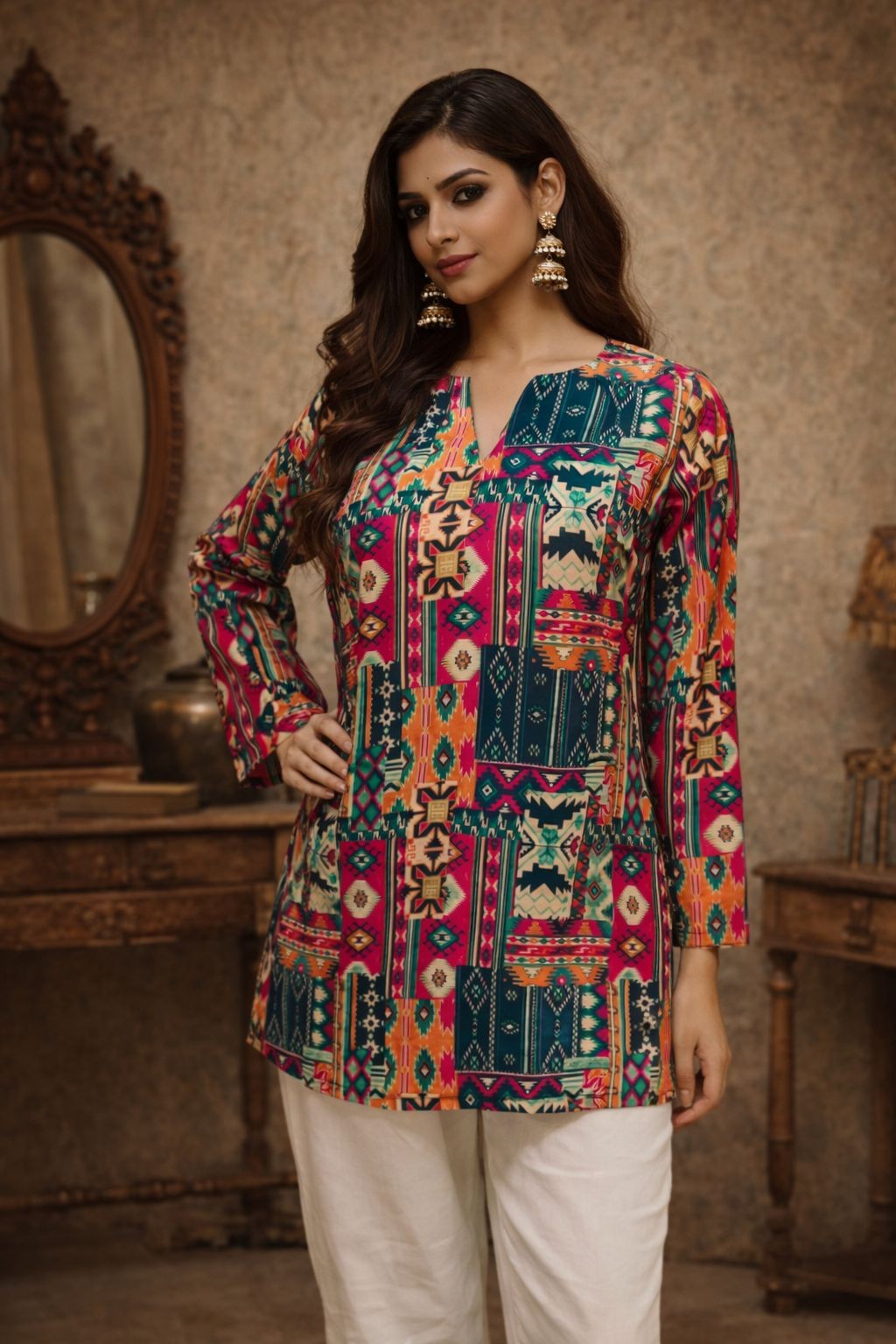 Multi-Color Maslin Digital Printed Kurti