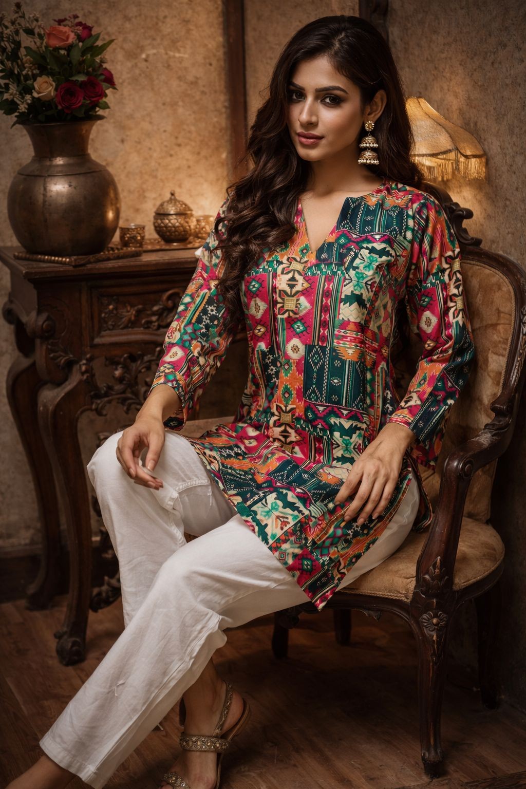 Multi-Color Maslin Digital Printed Kurti