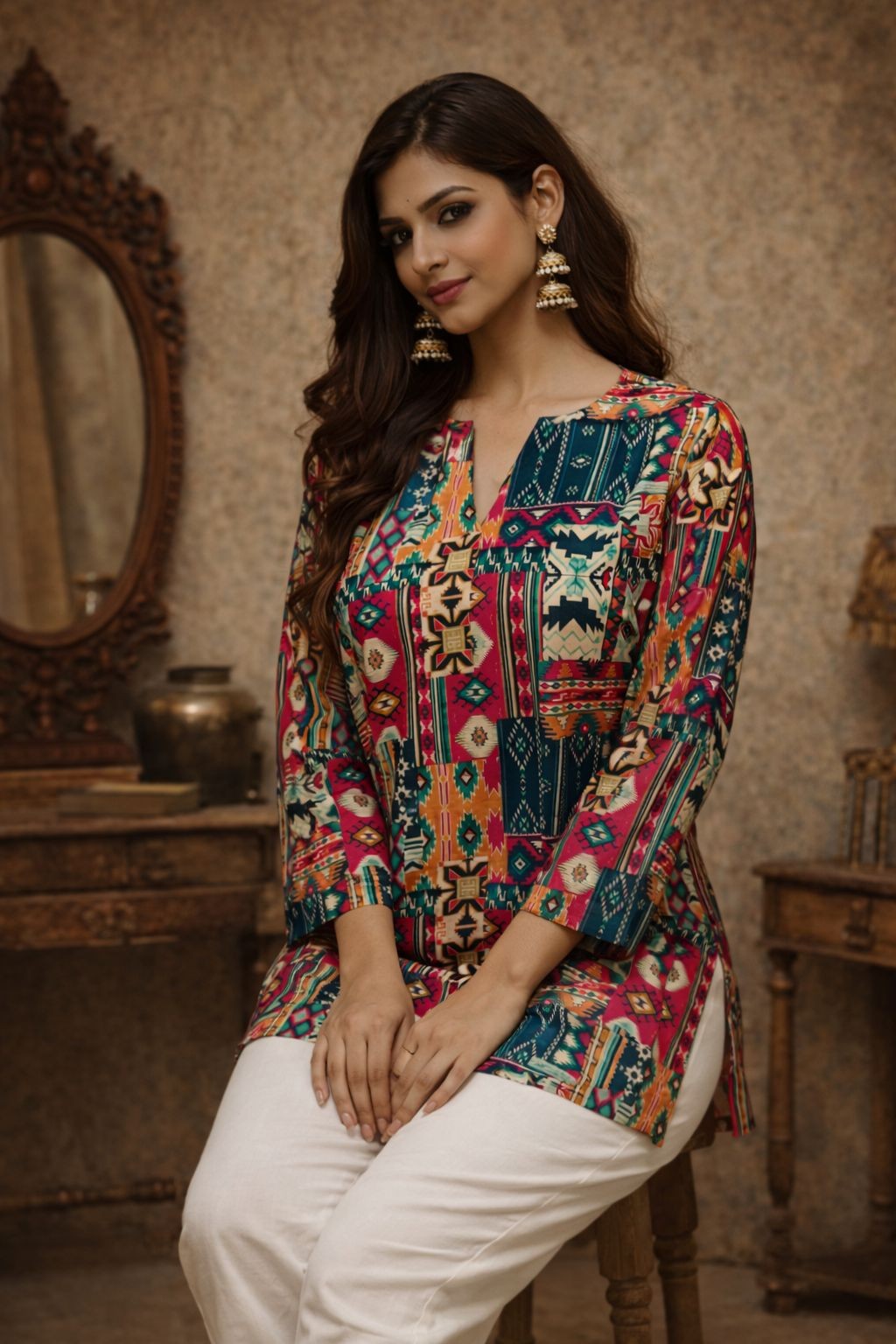 Multi-Color Maslin Digital Printed Kurti