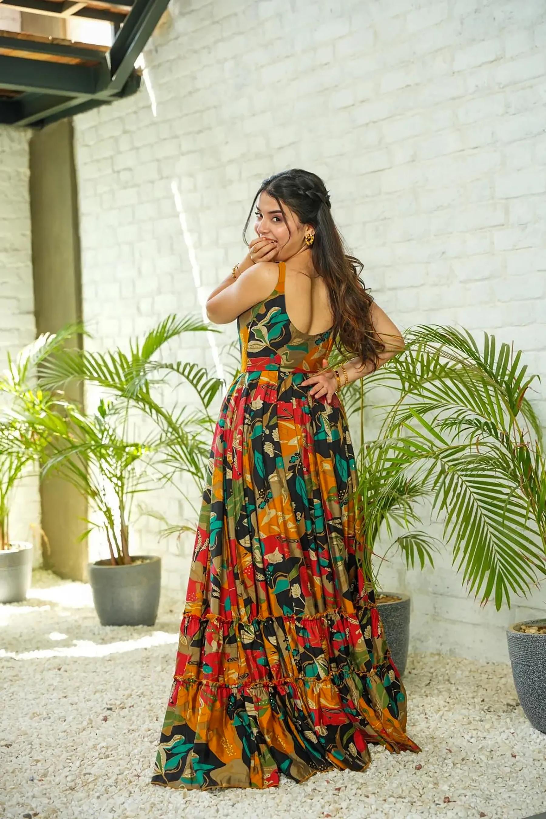 Multi Color Printed Rayon Gown — alternate view