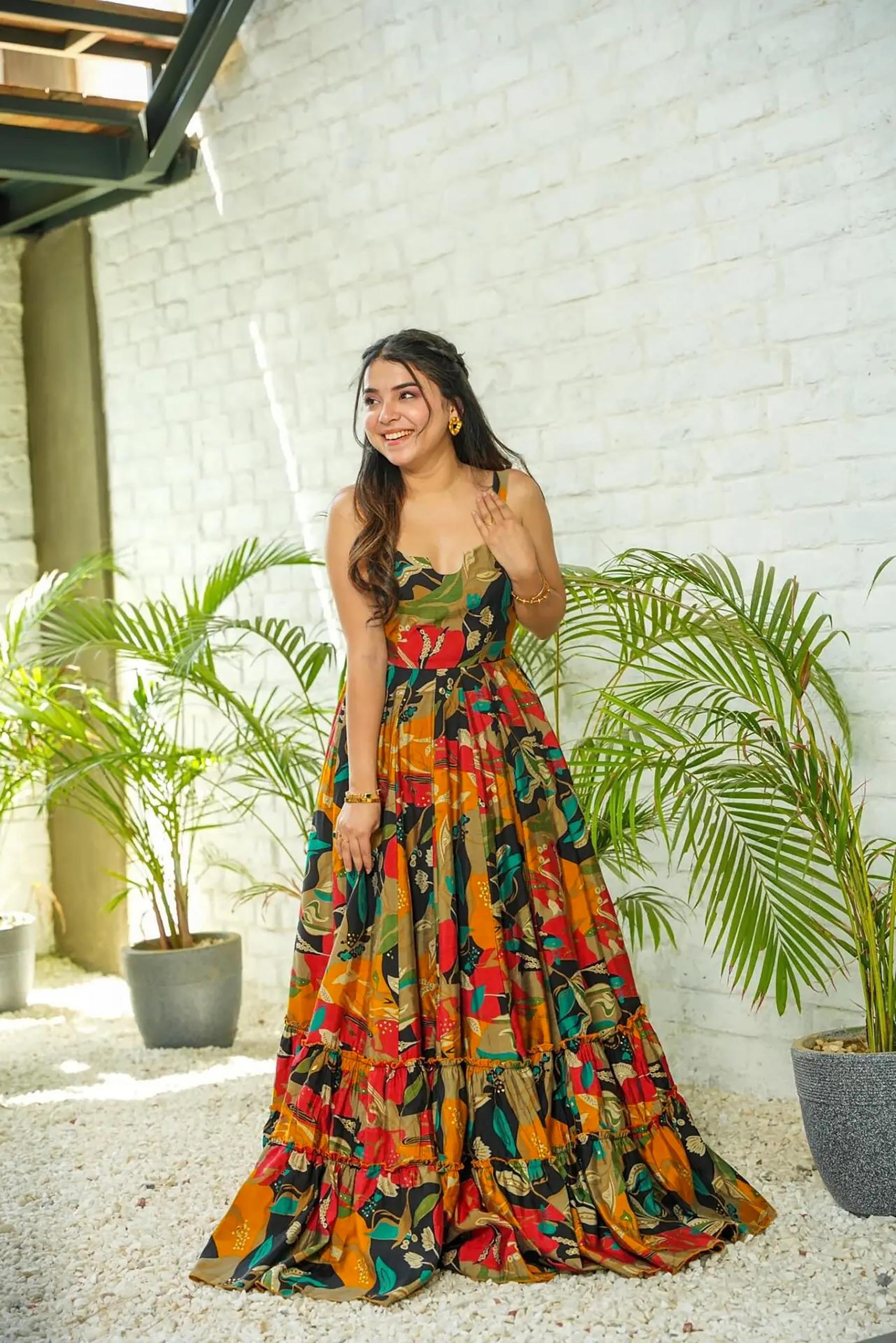 Multi Color Printed Rayon Gown
