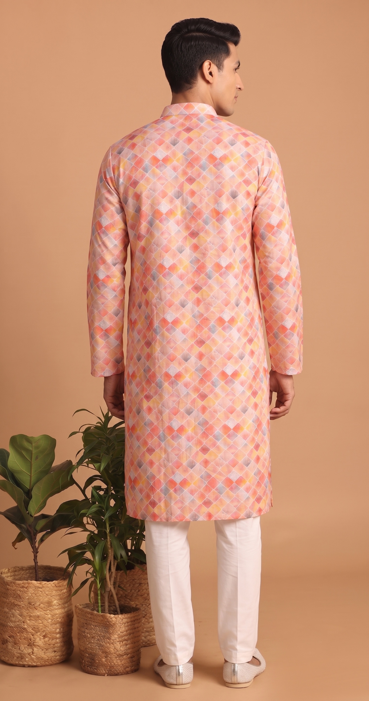 Multi Color Rectangular Digital Print Cotton Kurta Pyjama — alternate view