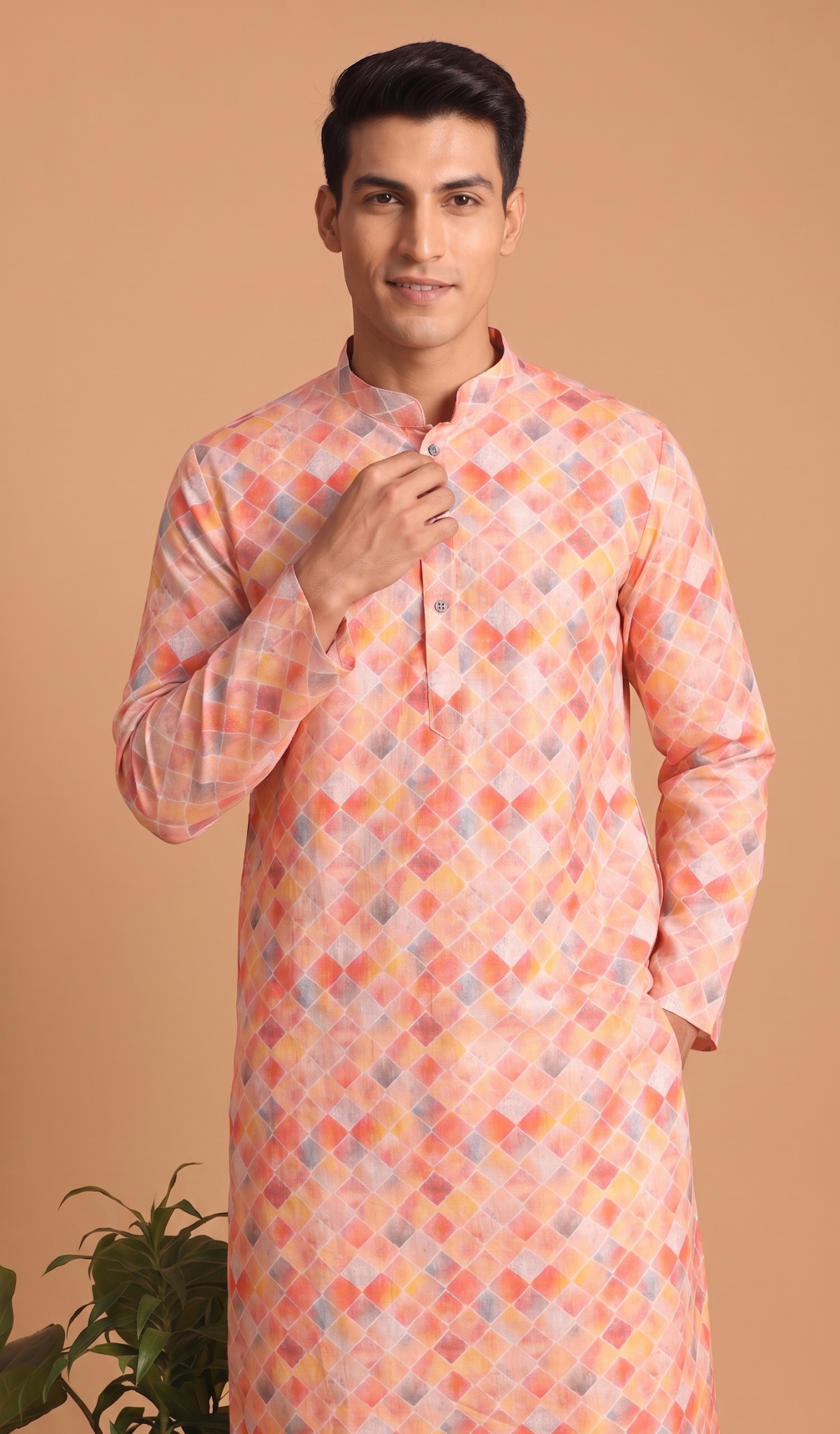Multi Color Rectangular Digital Print Cotton Kurta Pyjama
