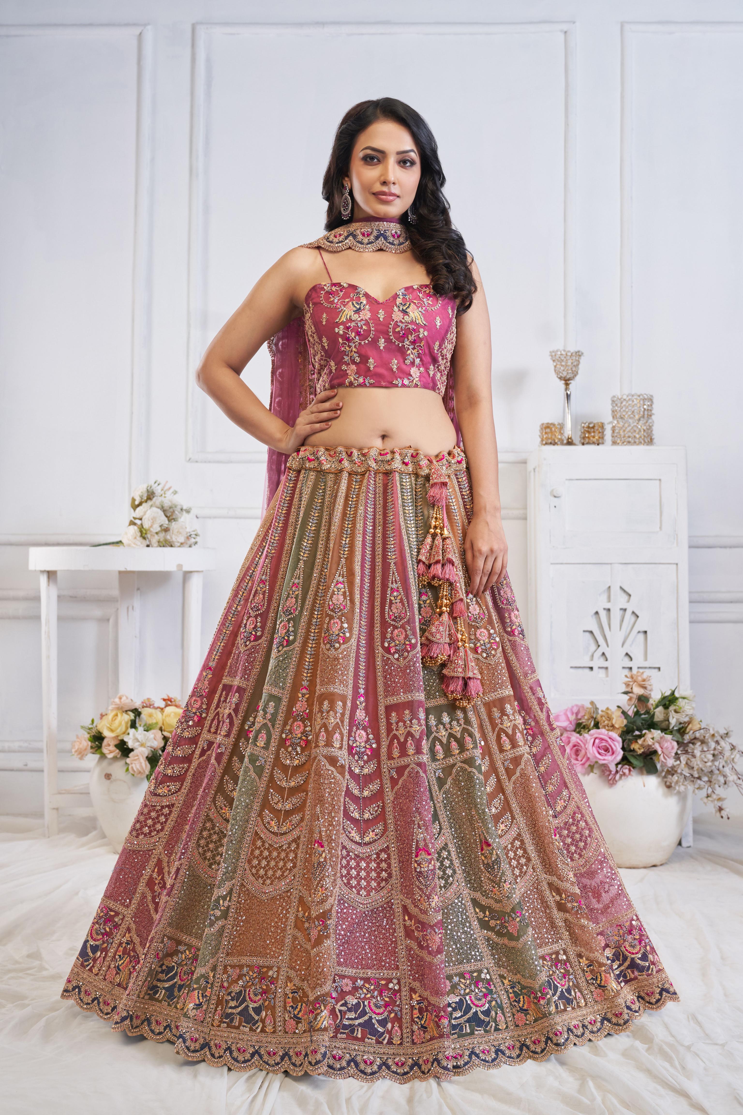 Multi Color Soft Net Wedding Lehenga
