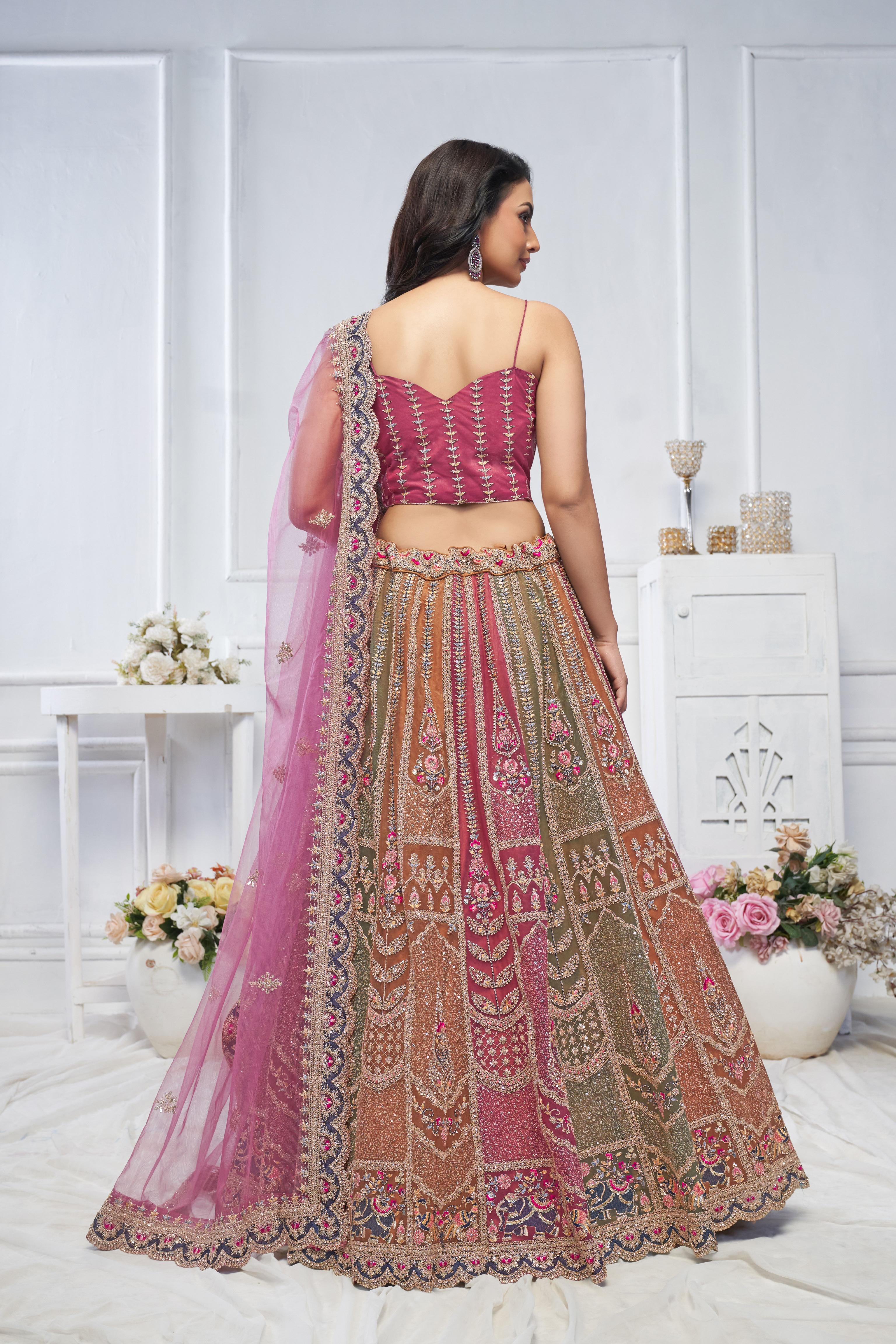Multi Color Soft Net Wedding Lehenga — alternate view