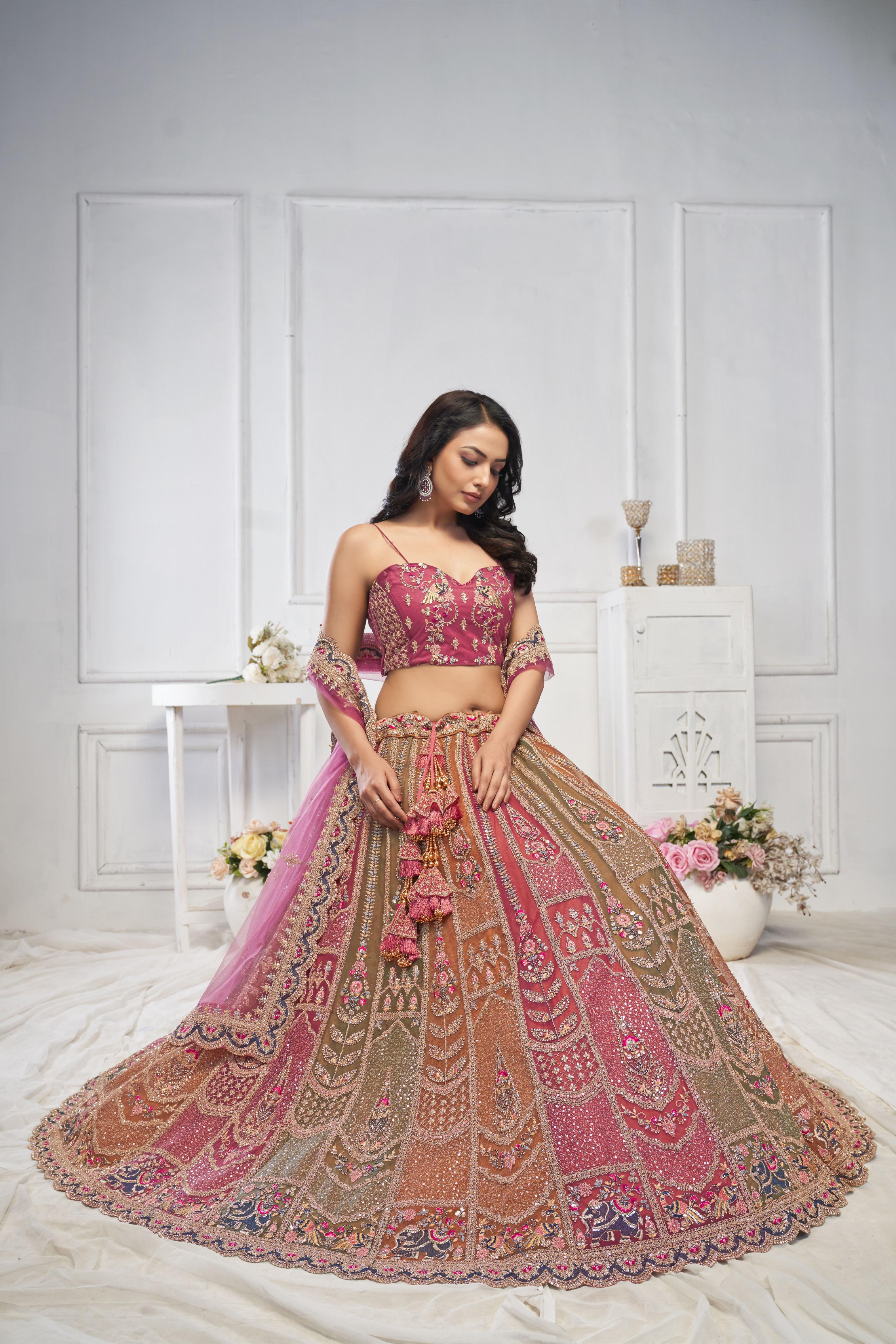 Multi Color Soft Net Wedding Lehenga