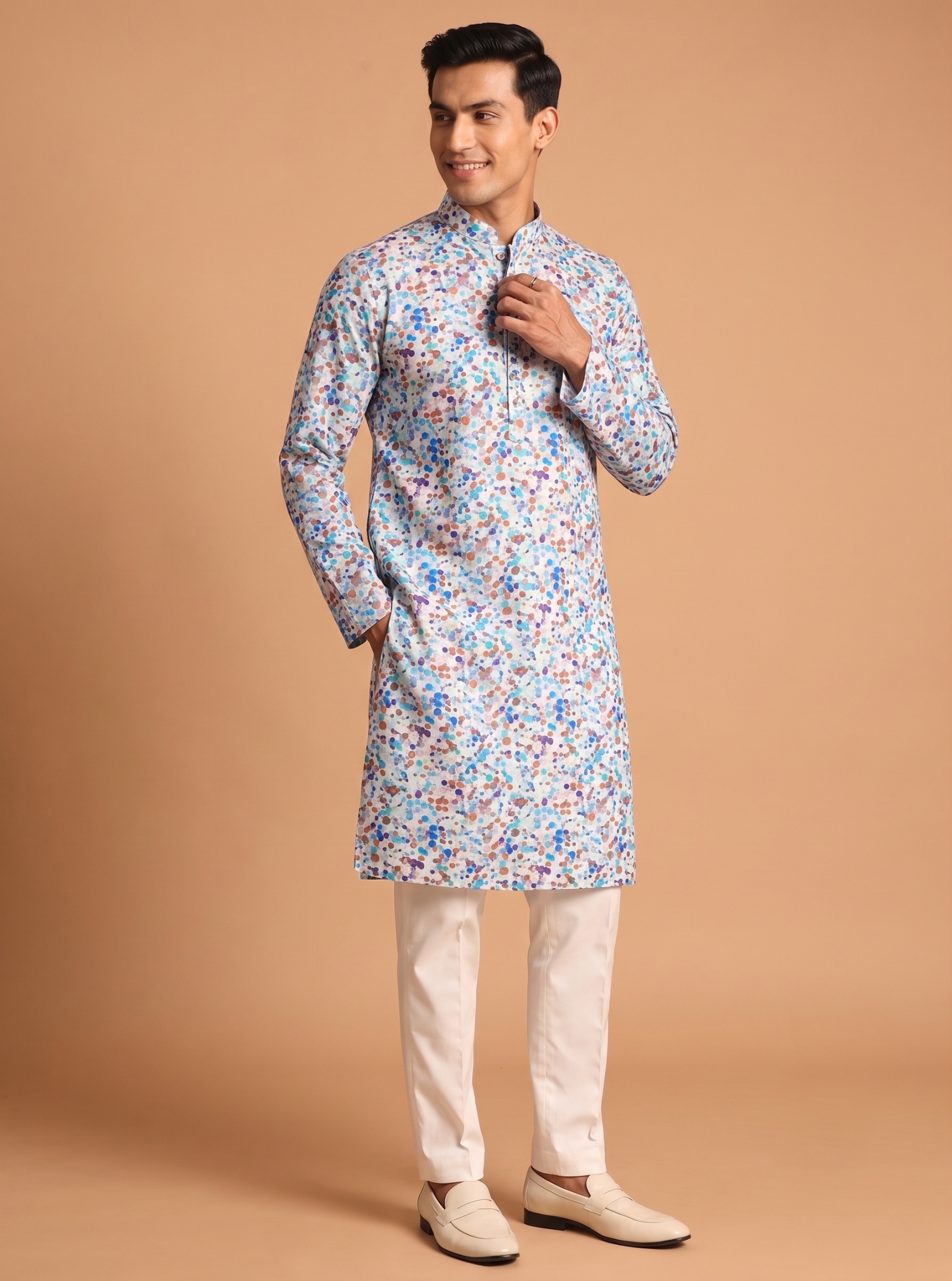 Multi Color Striped Digital Print Cotton Kurta Pyjama