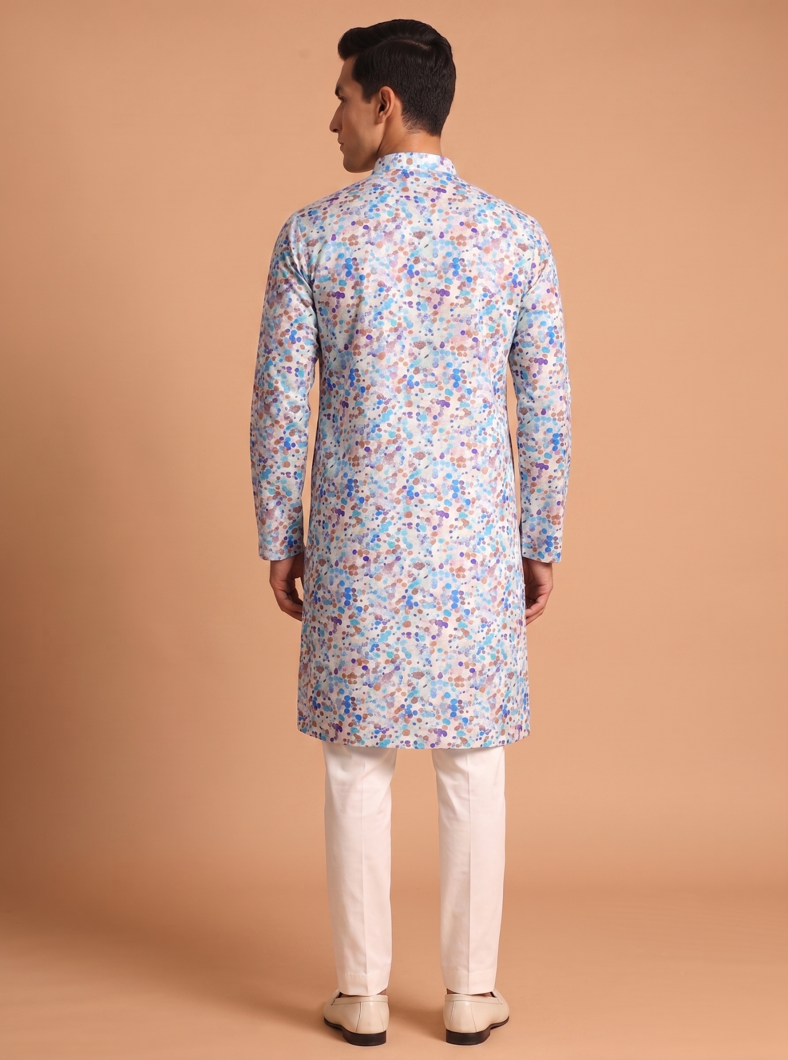 Multi Color Striped Digital Print Cotton Kurta Pyjama — alternate view