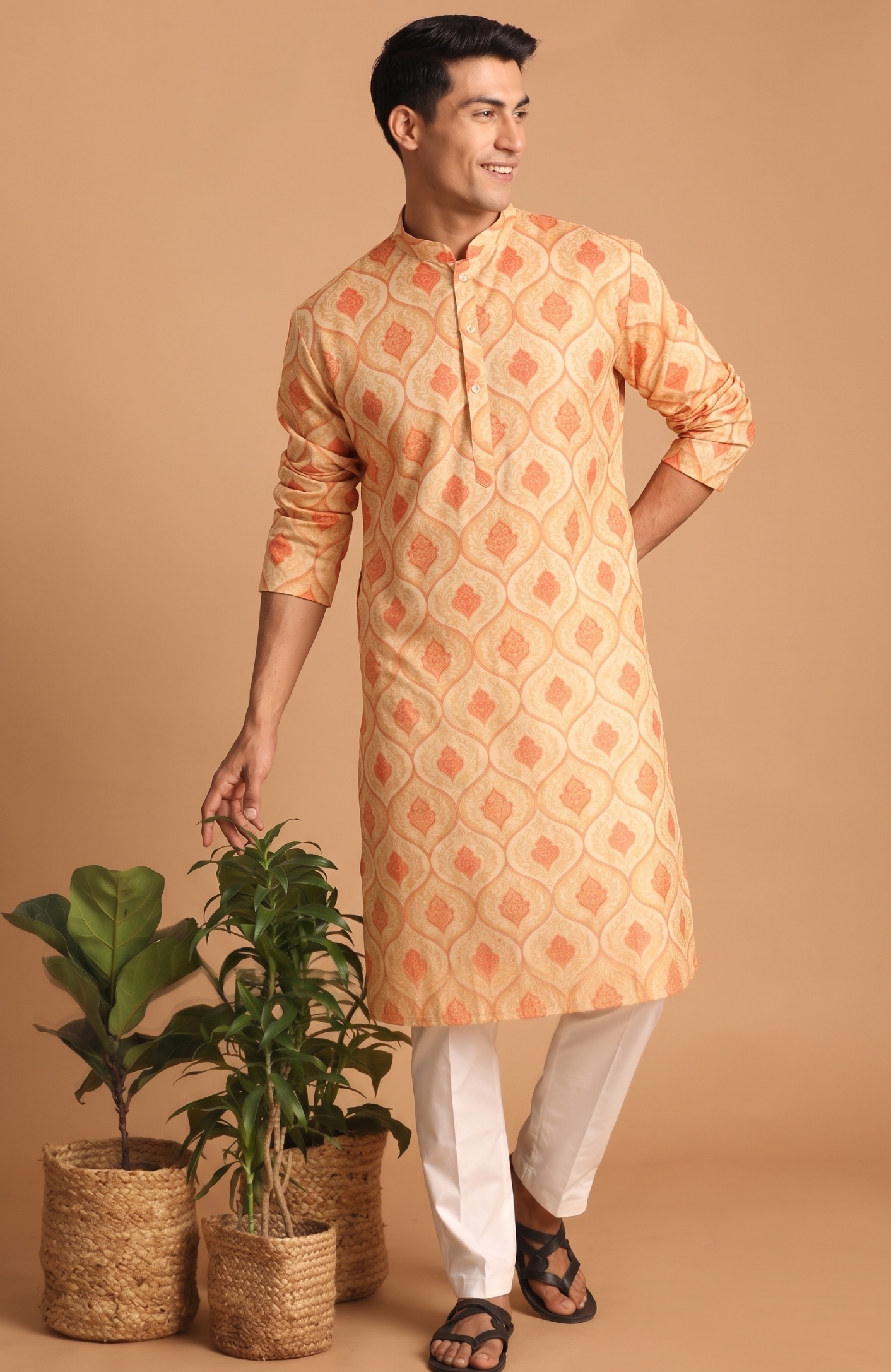 Multi Color Trellis Digital Print Cotton Kurta Pyjama