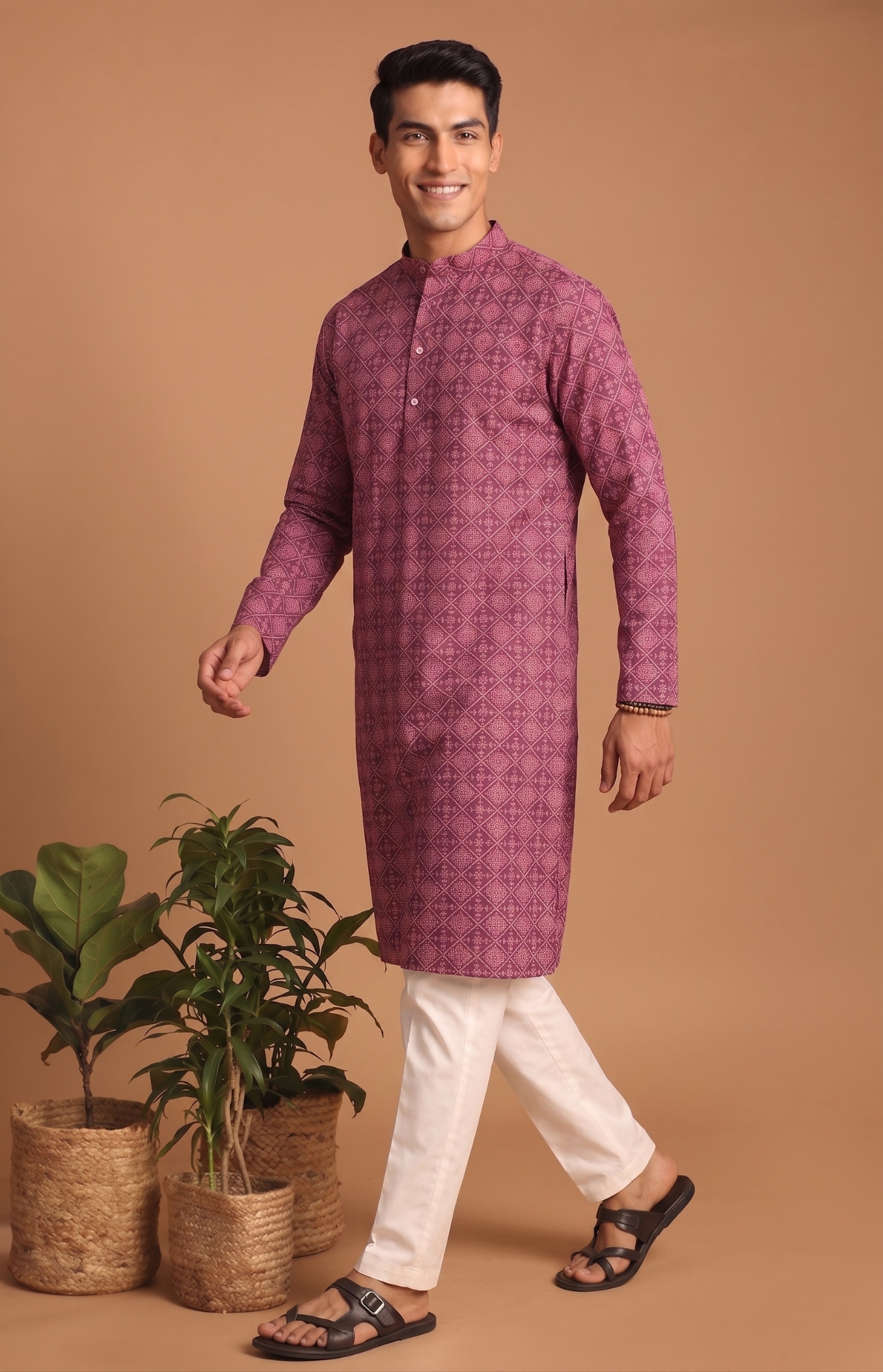 Multi Color Zigzag Digital Print Cotton Kurta Pyjama