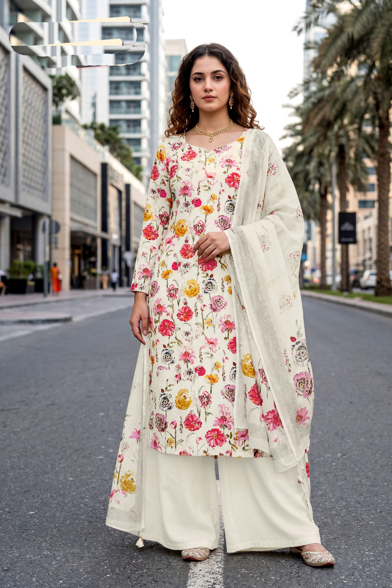 Multi Contemporary Digital Crepe Straight Salwar Suit