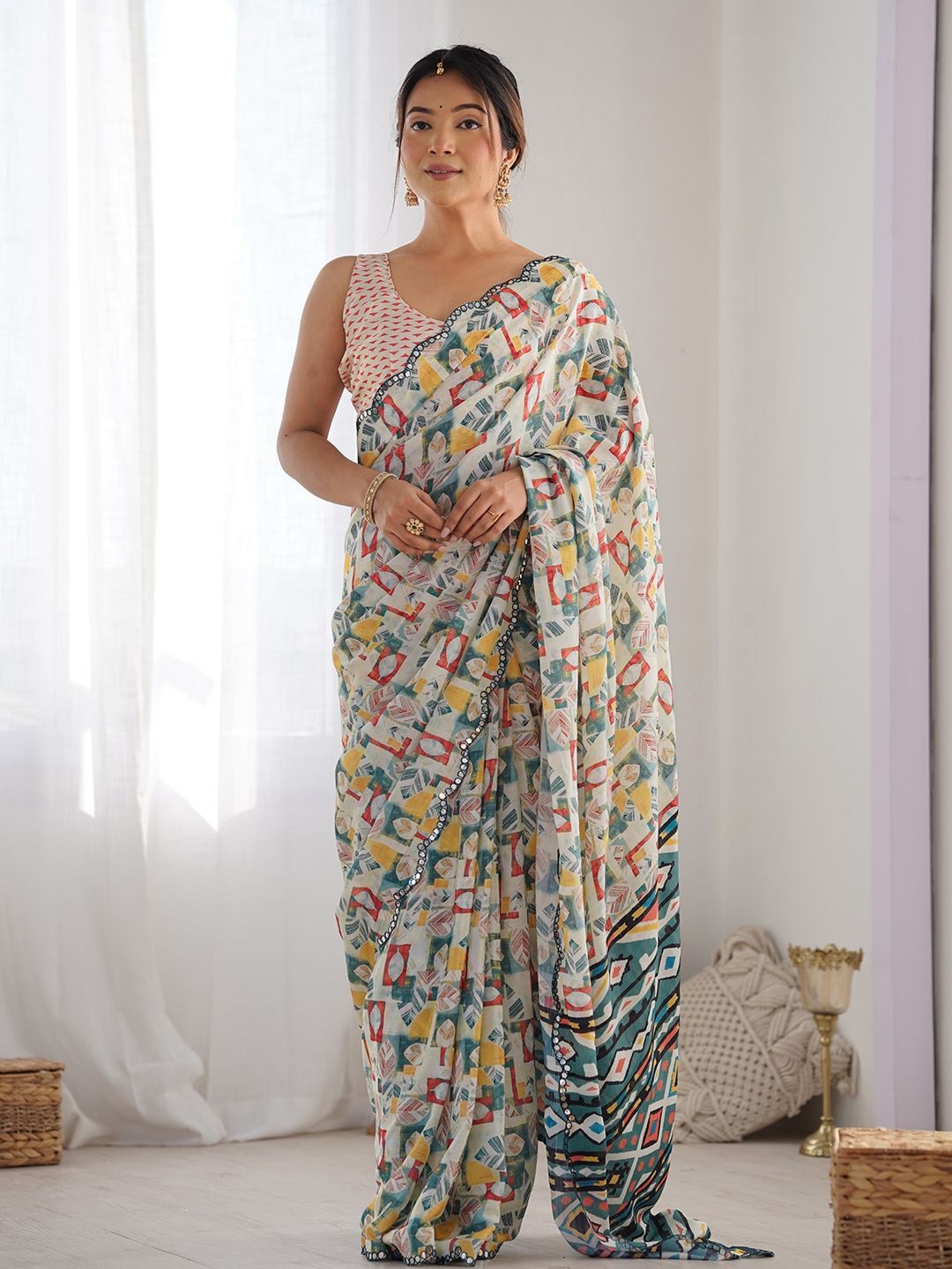 Multi Contemporary Digital Print Georgette Saree