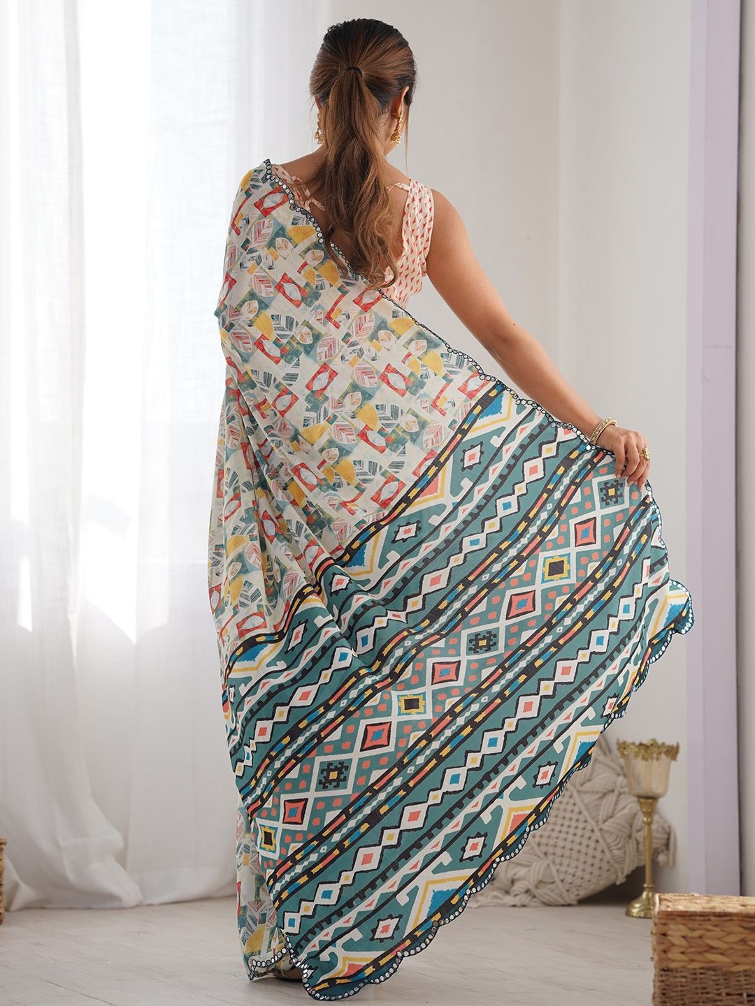 Multi Contemporary Digital Print Georgette Saree — alternate view