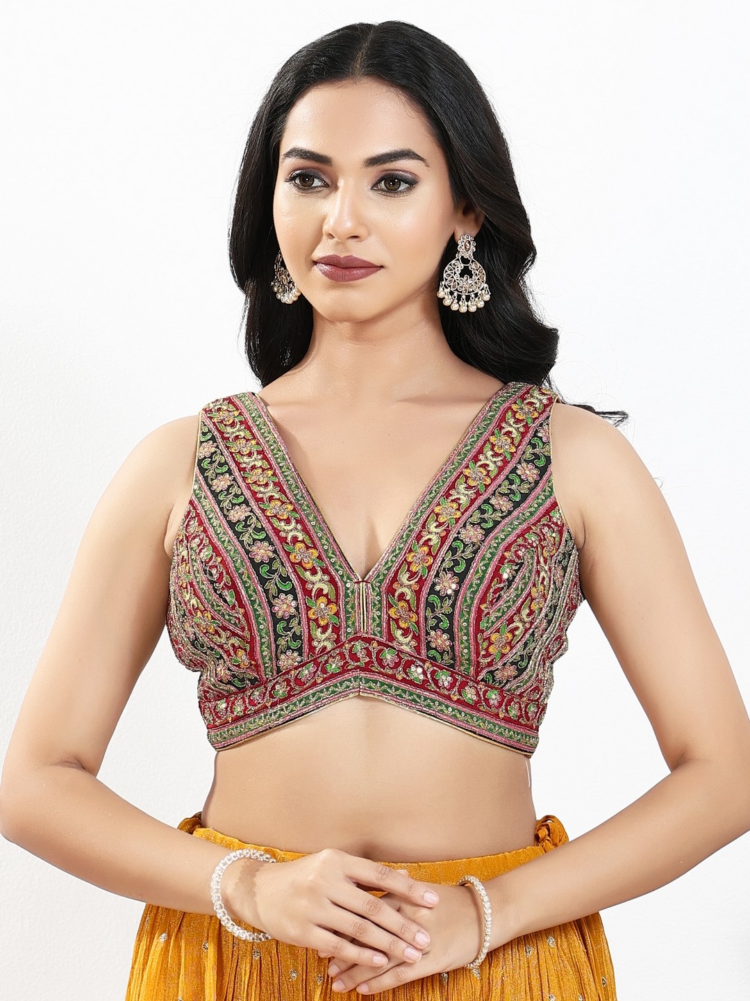 Multi Contemporary Embroidered Georgette Designer Blouse