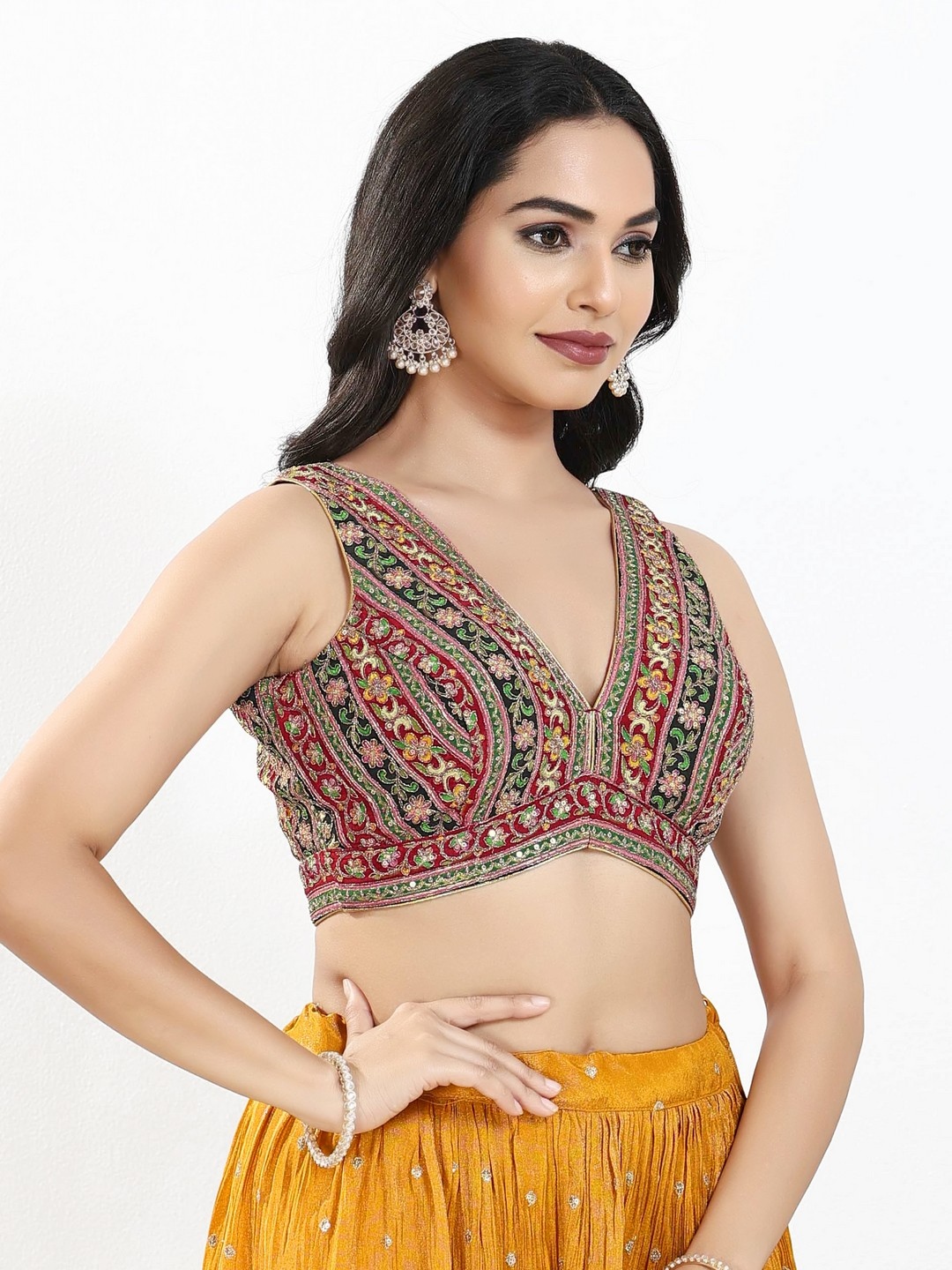 Multi Contemporary Embroidered Georgette Designer Blouse