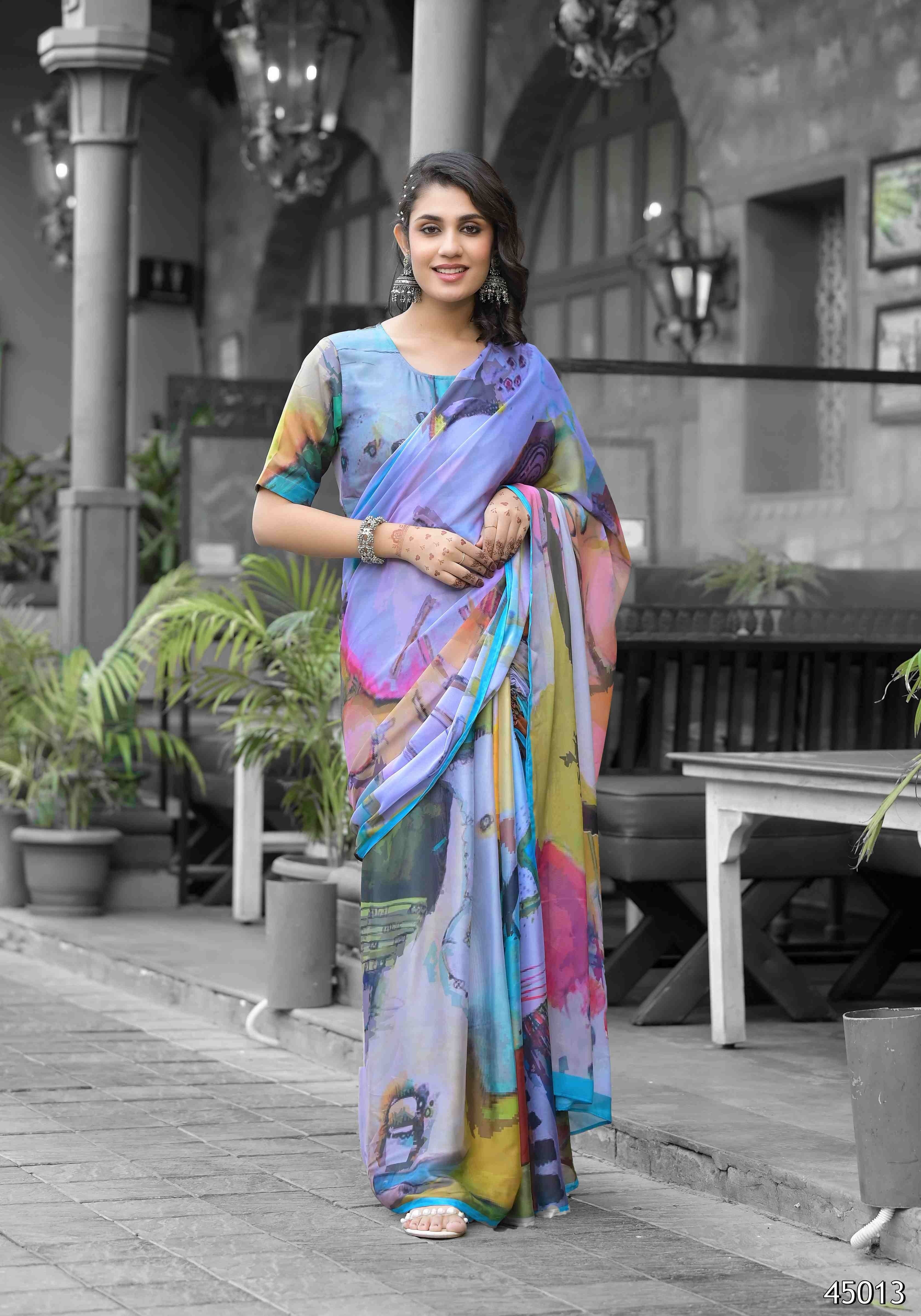 Multi Contemporary Print Georgette Saree Gown