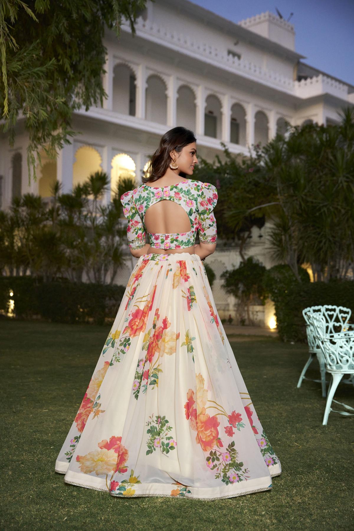 Multi Cream Floral Printed Georgette Lehenga Choli — alternate view