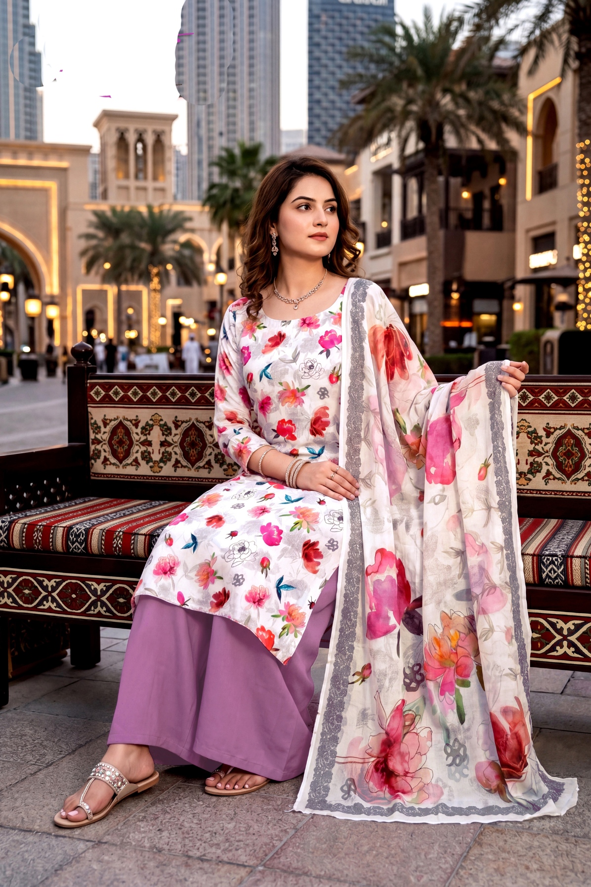 Multi Ethnic Motif Crepe Straight Salwar Suit