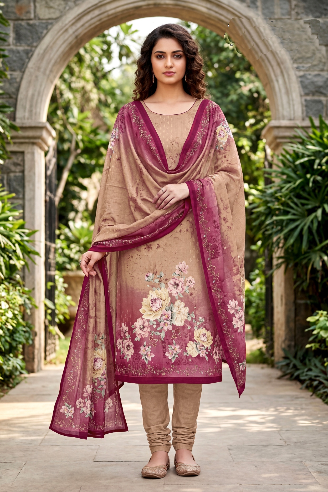 Multi Ethnic Motif Digital Cambric A-Line Salwar Suit