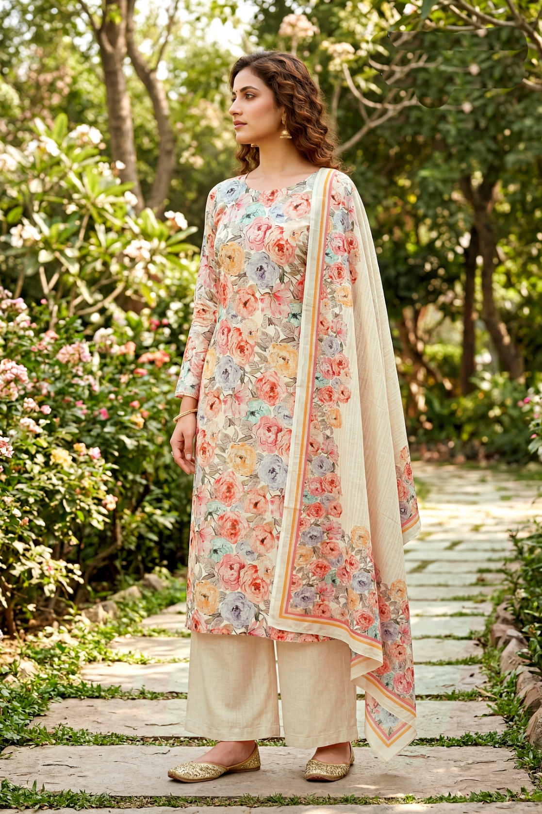 Multi Ethnic Motif Digital Cambric Straight Salwar Suit