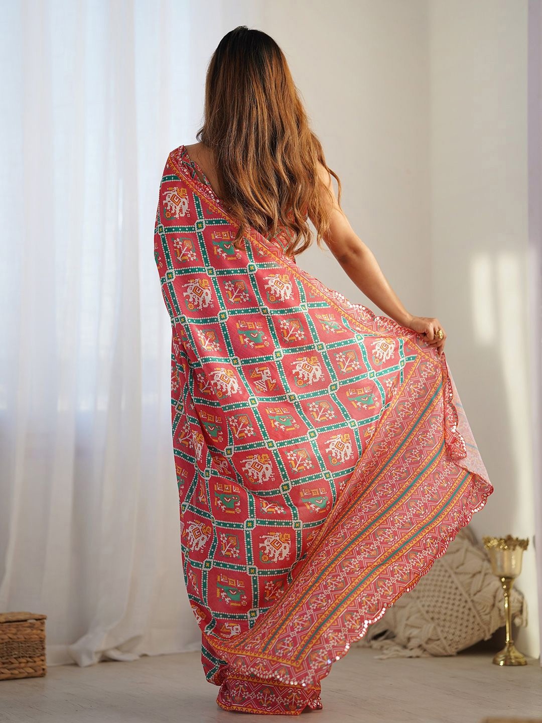 Multi Ethnic Motif Digital Print Georgette Saree — alternate view