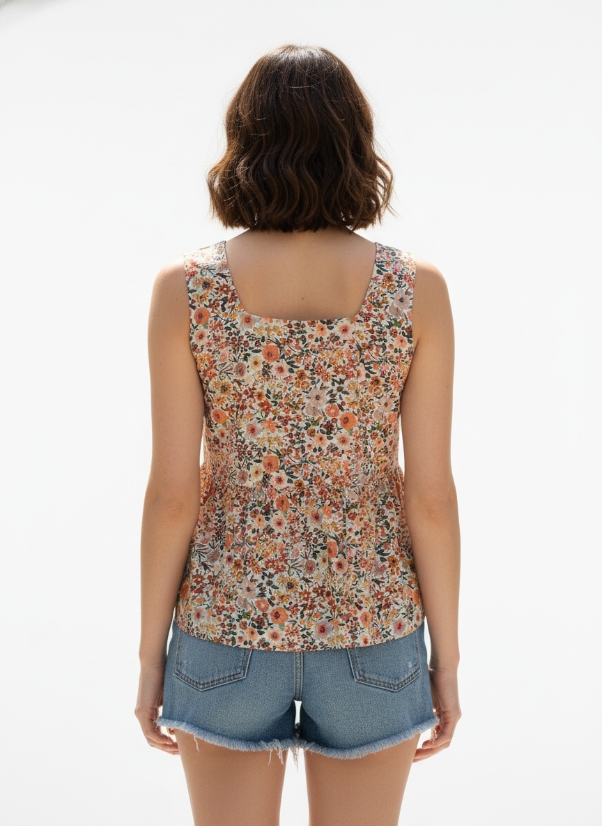 Multi Floral Designer Printed Poly Crepe Sleeveless Top — alternate view