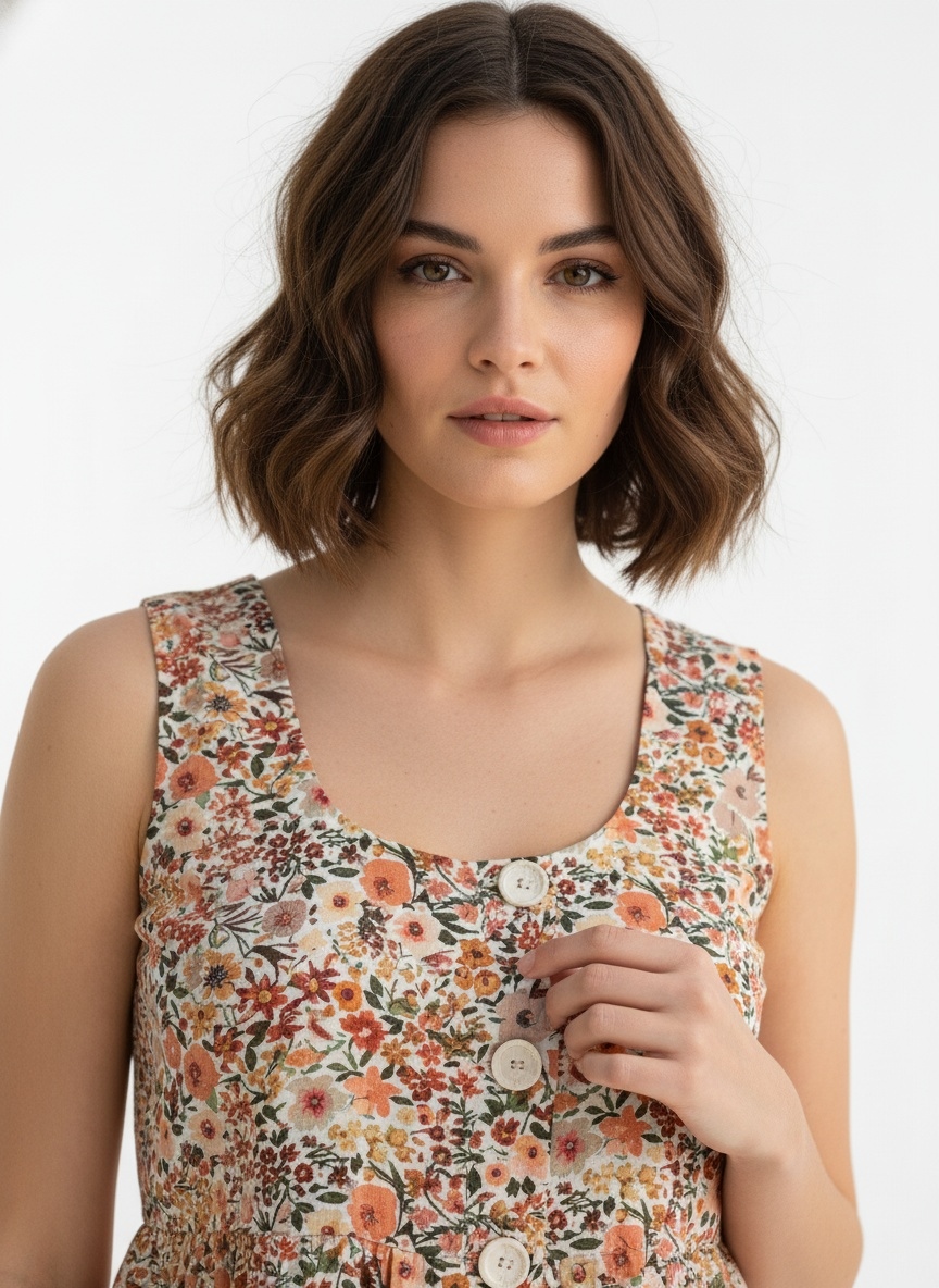 Multi Floral Designer Printed Poly Crepe Sleeveless Top