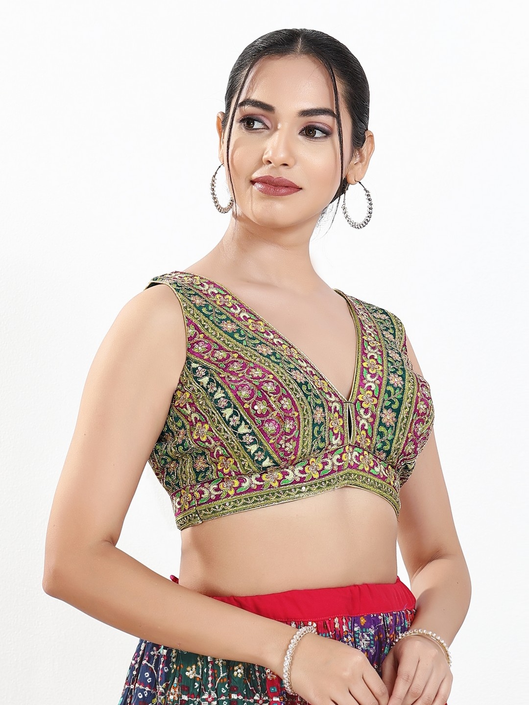 Multi Floral Embroidered Georgette Designer Blouse