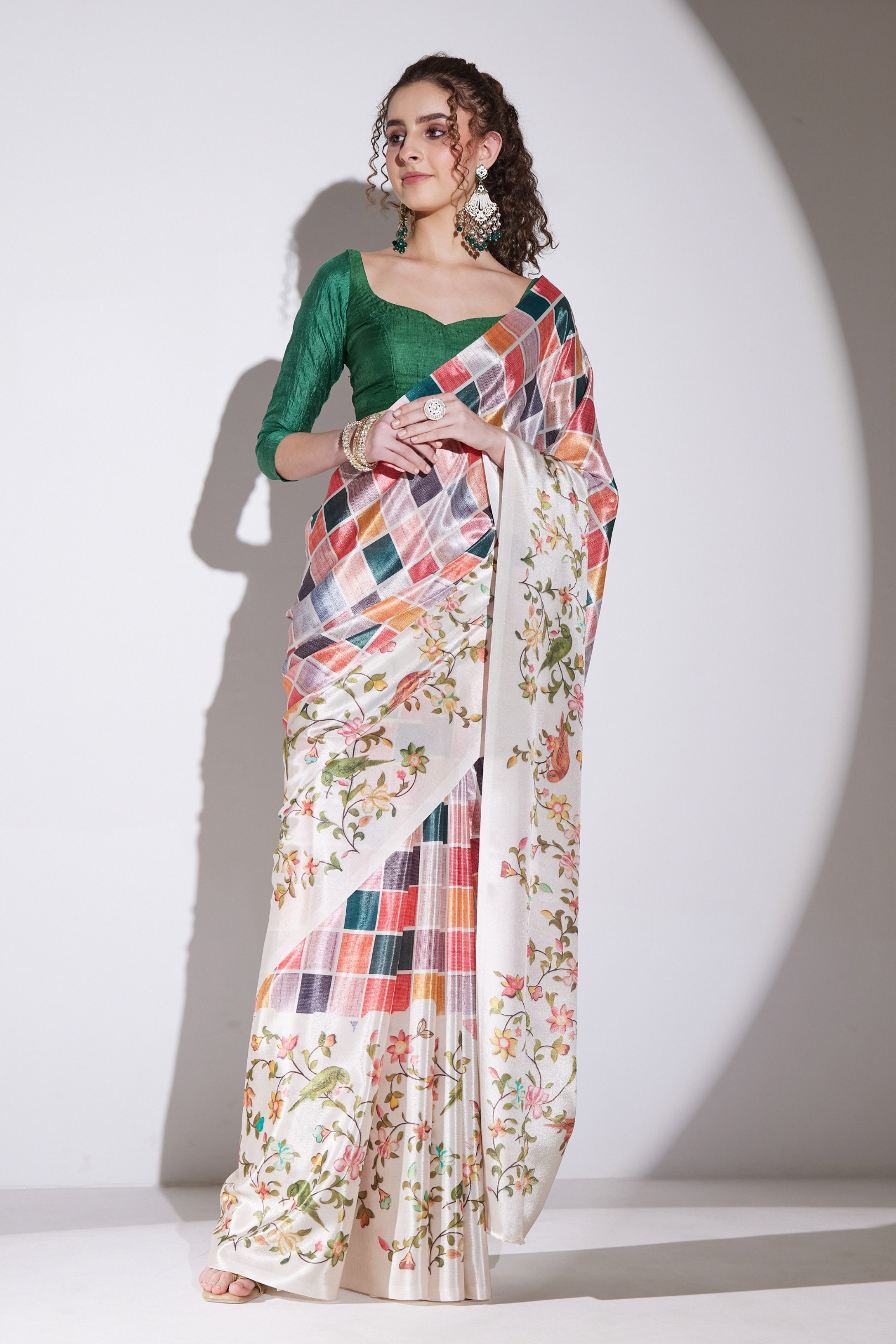 Multi Floral Printed Silk Blend Ready To Wear Saree