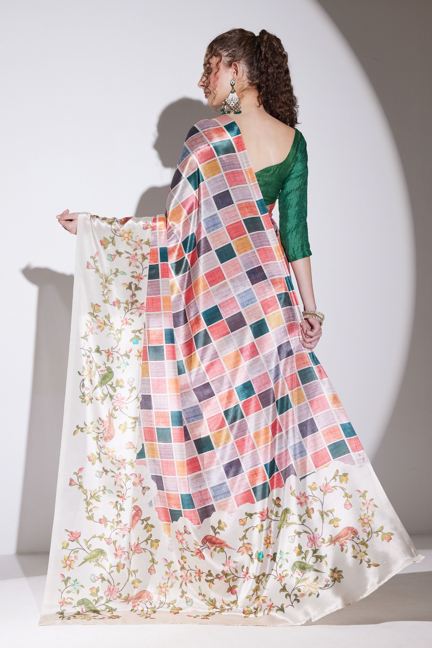 Multi Floral Printed Silk Blend Ready To Wear Saree — alternate view