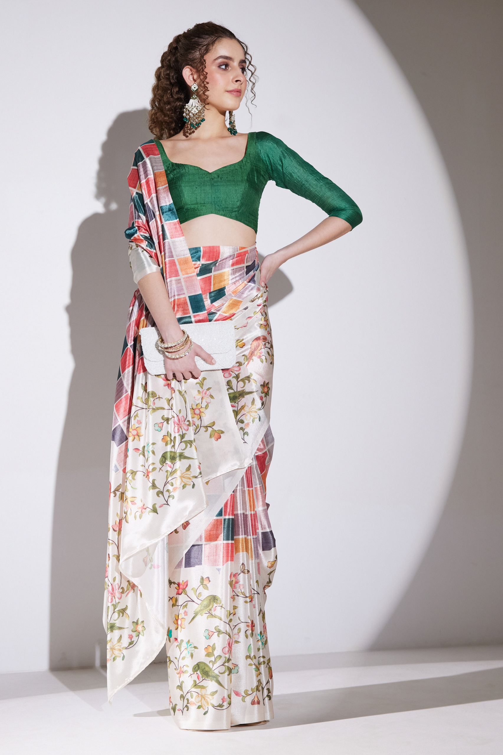 Multi Floral Printed Silk Blend Ready To Wear Saree