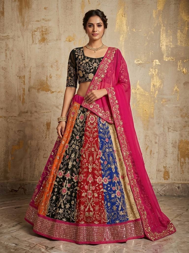Multi Floral Sequinsned Georgette Lehenga Choli