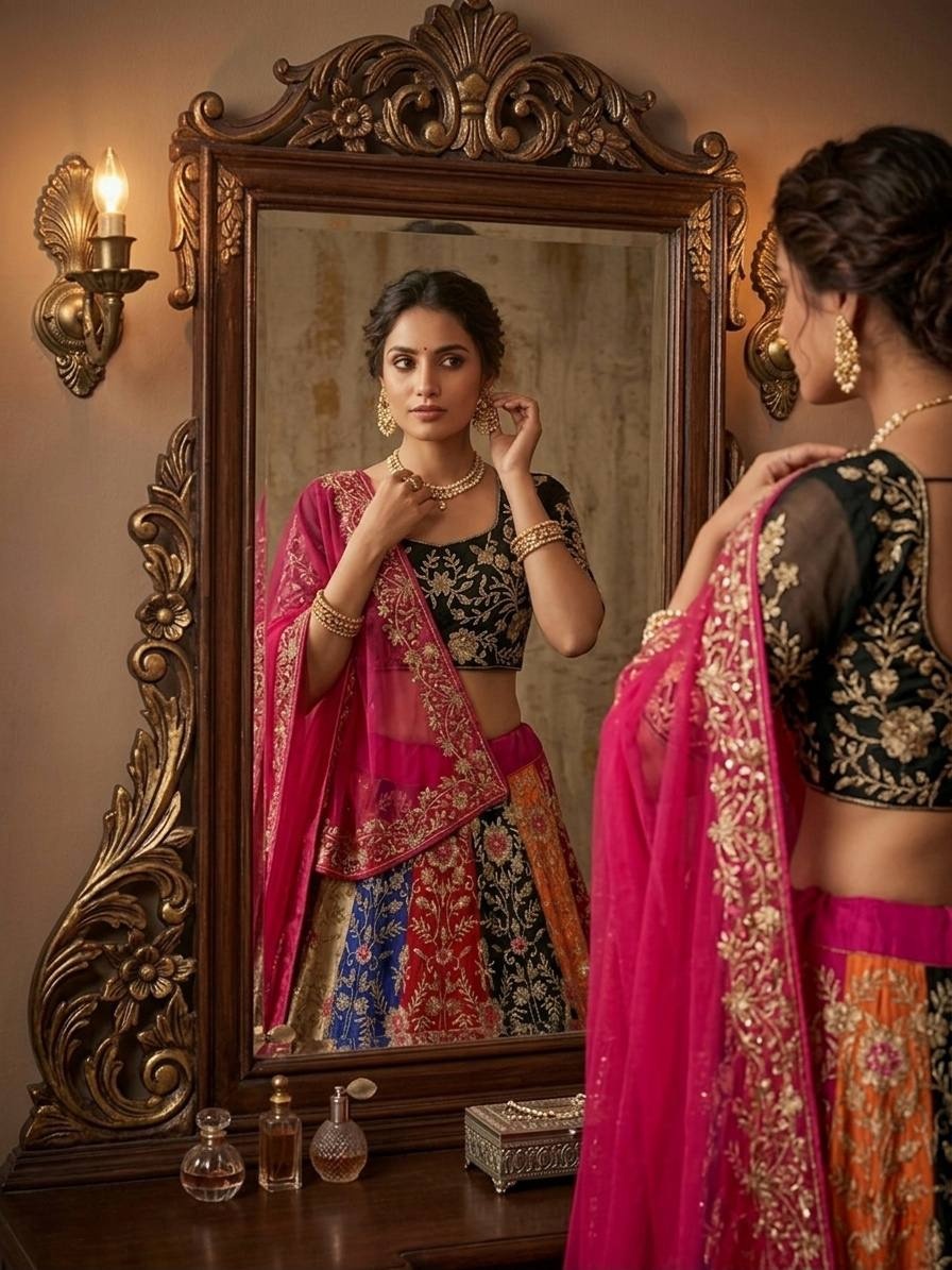 Multi Floral Sequinsned Georgette Lehenga Choli — alternate view