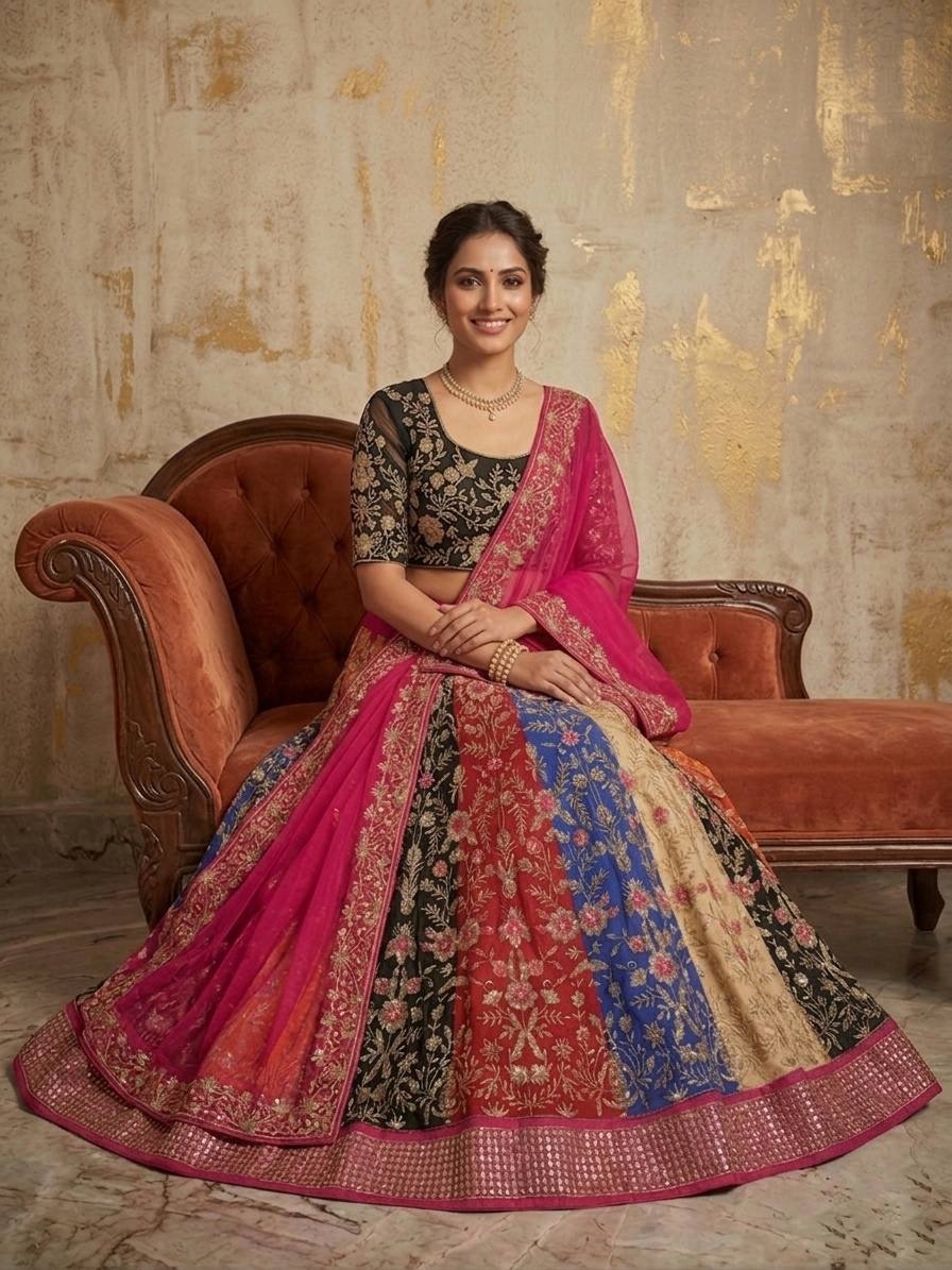 Multi Floral Sequinsned Georgette Lehenga Choli