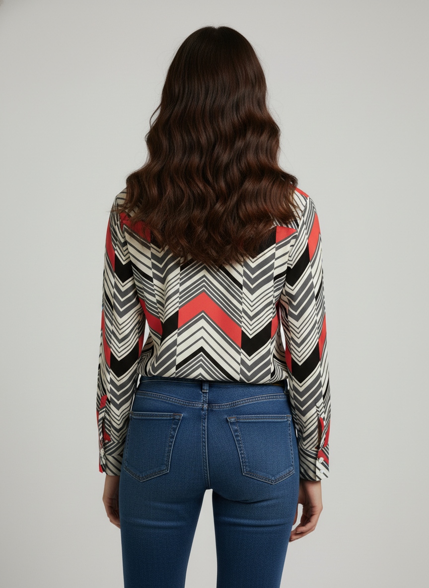 Multi Geometric Chevron Printed Super Satin Shirt — alternate view