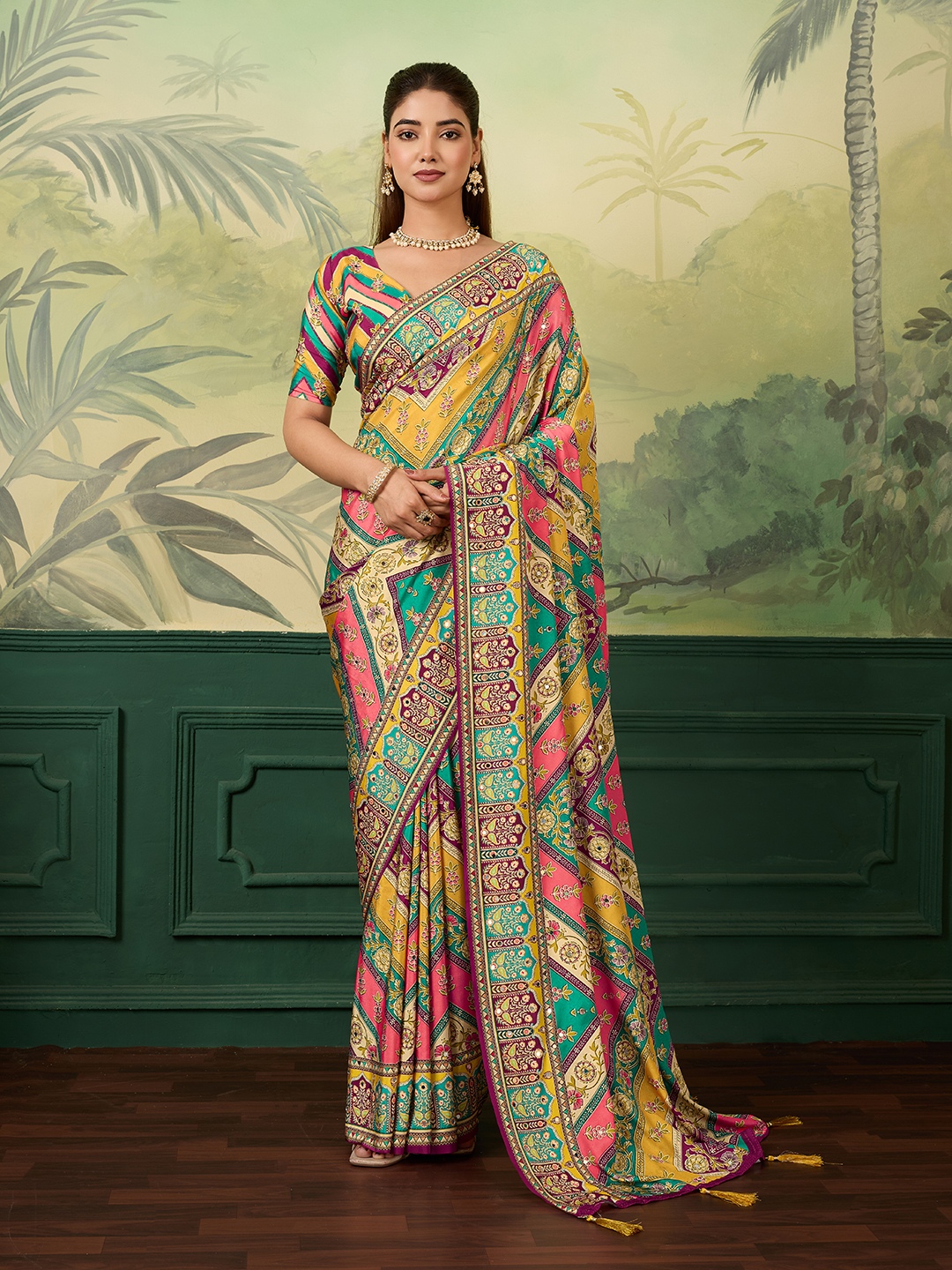 Multi Geometric Crepe Silk Saree