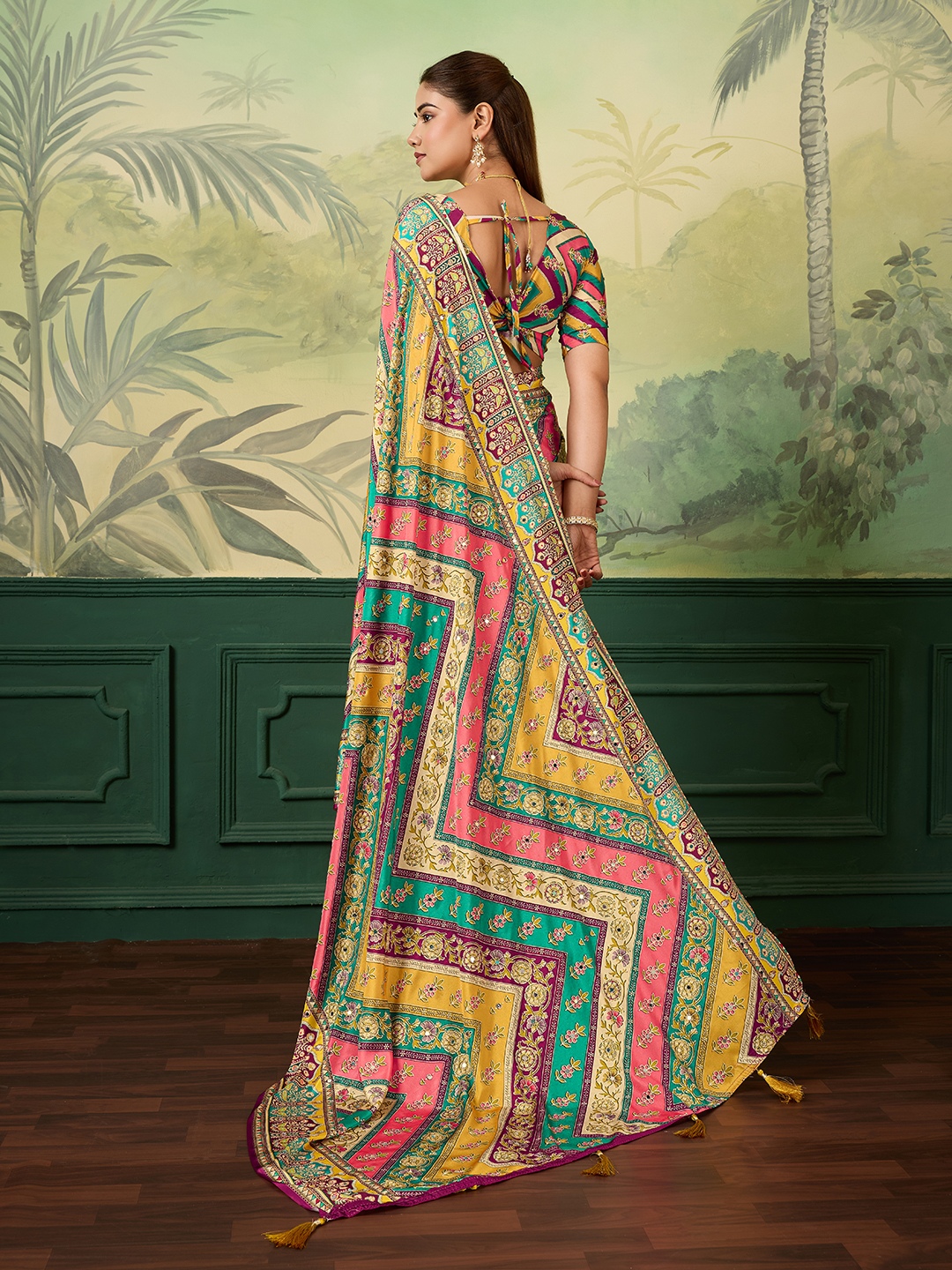 Multi Geometric Crepe Silk Saree — alternate view