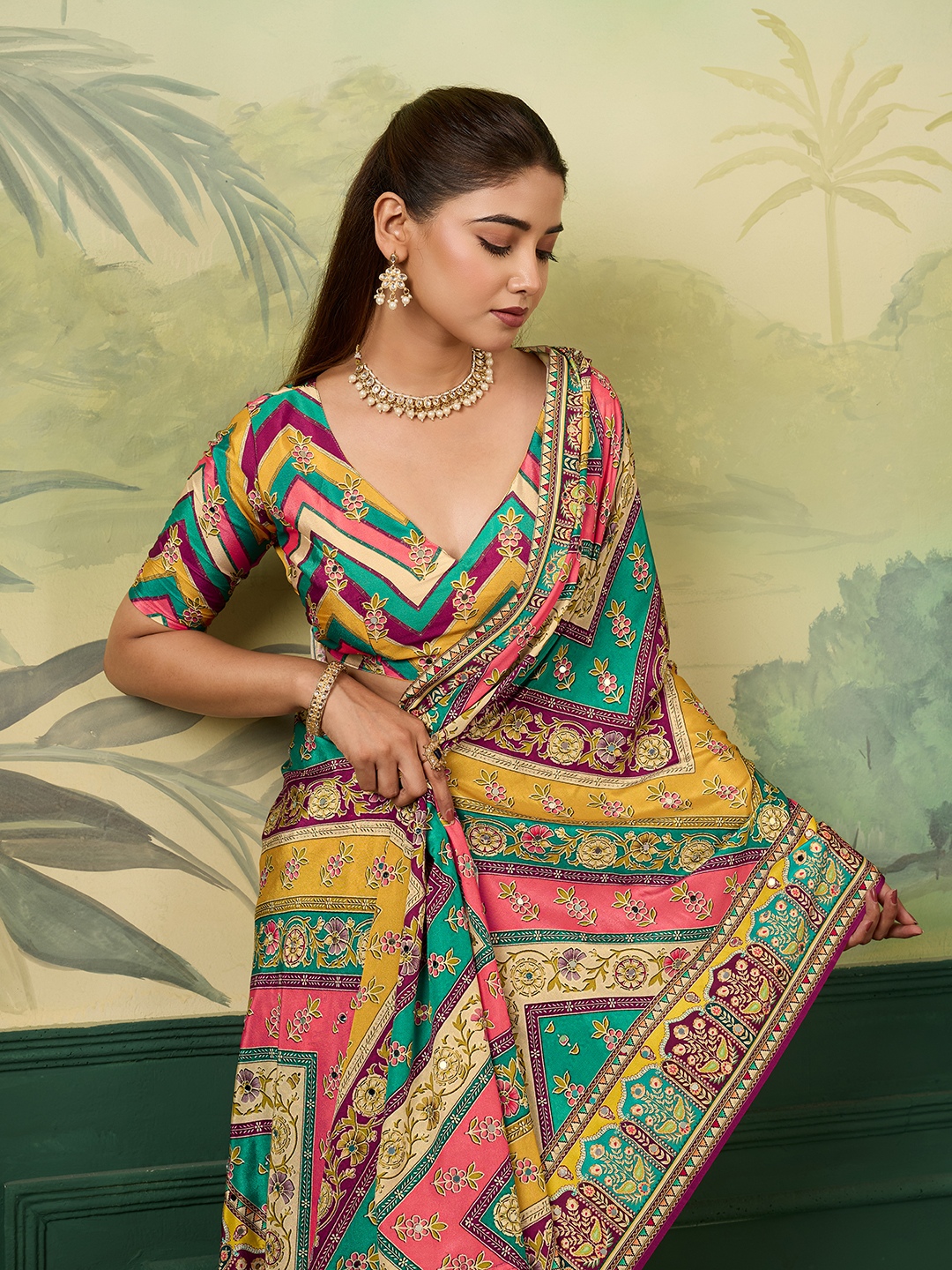 Multi Geometric Crepe Silk Saree