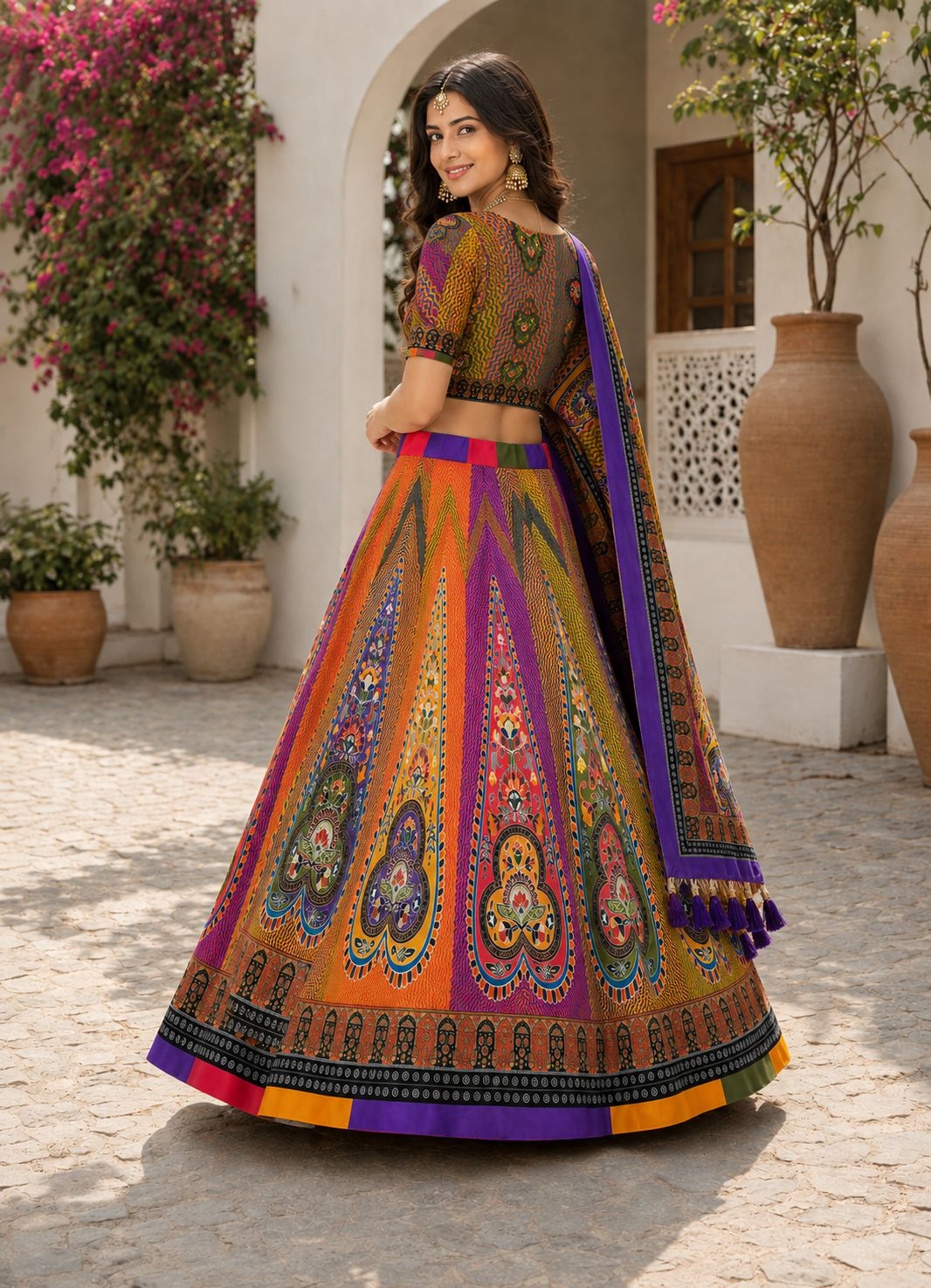 Multi Geometric Designer Cotton Rayon Lehenga Choli — alternate view