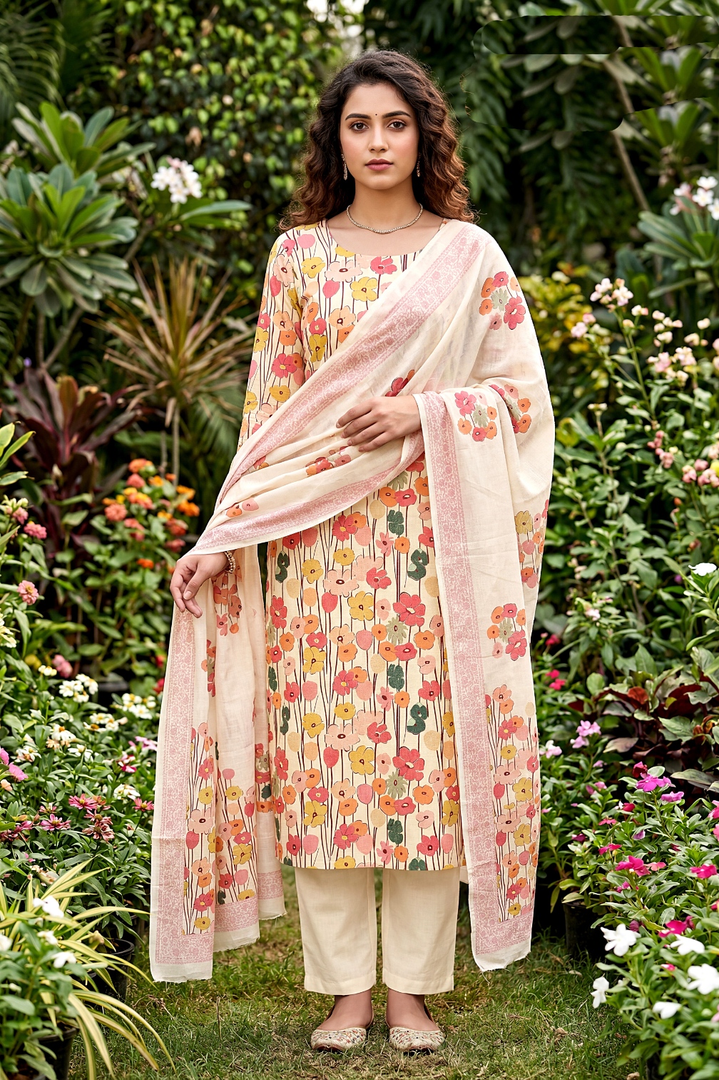 Multi Geometric Digital Cambric A-Line Salwar Suit